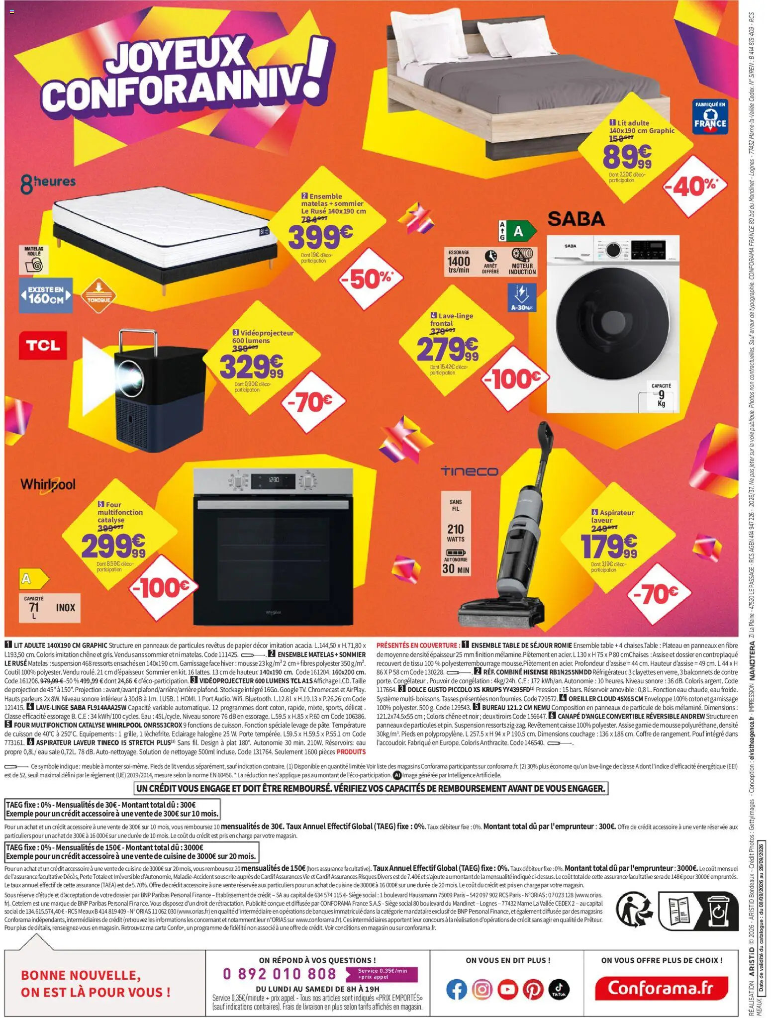 Prévisualisation de Conforama catalogue du magasin Conforama formulaire valide 08/09/2026 - Matelas, Four, Porte, Sommier, Krups, Plateau, Coton, Éclairage