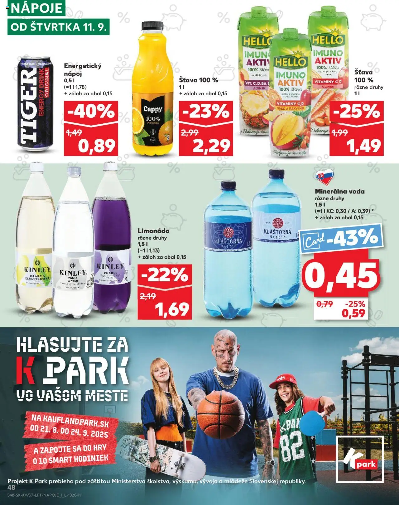 Náhľad Kaufland letáku platného od 11.09.2025 - Voda, Energetický nápoj, Minerálna voda, Nápoje, Šťava