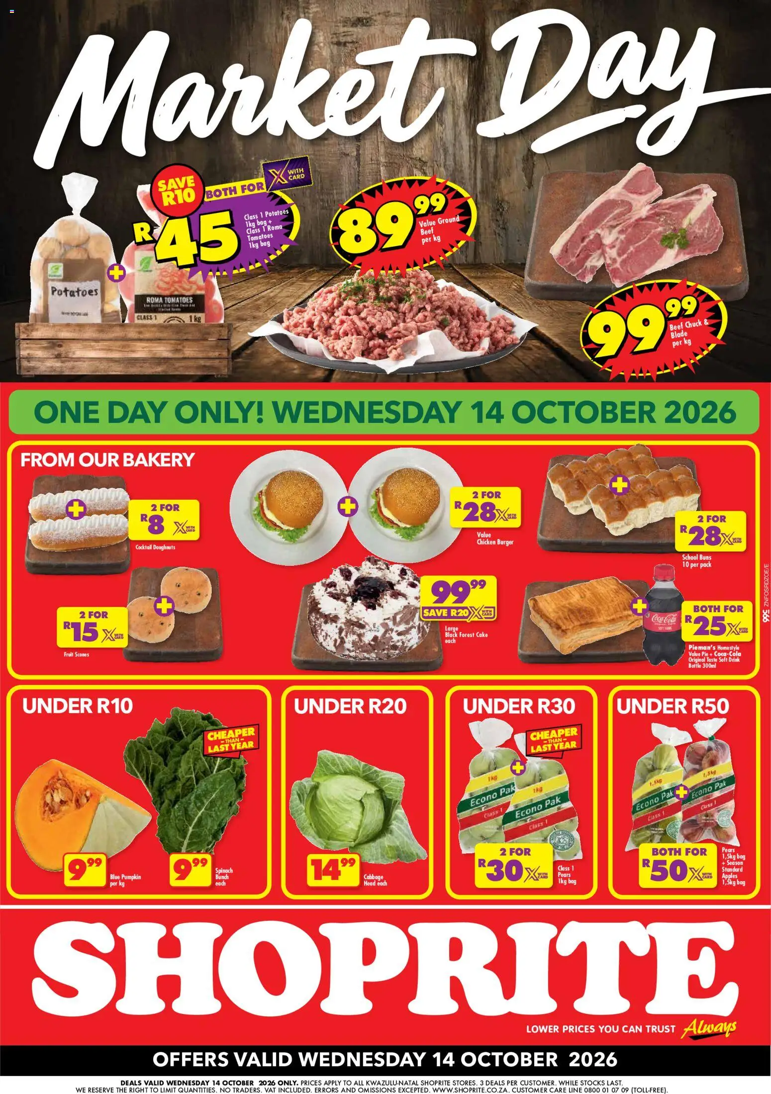 Preview of Shoprite flyer valid from 14/10/2026 - Cake, Chicken, Bakery, Fruit, Potatoes, Beef, Pears, Buns
