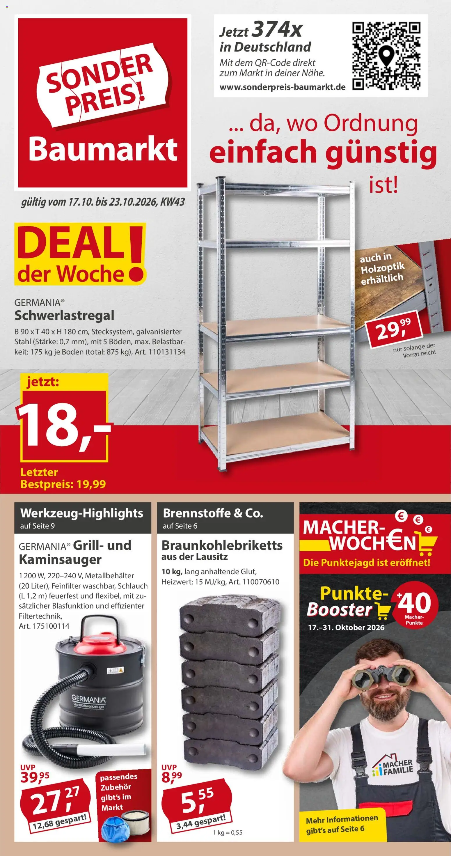 Vorschau von dem Prospekt des Geschäftes Sonderpreis Baumarkt, gültig ab dem 17.10.2026 - Grill, Schwerlastregal