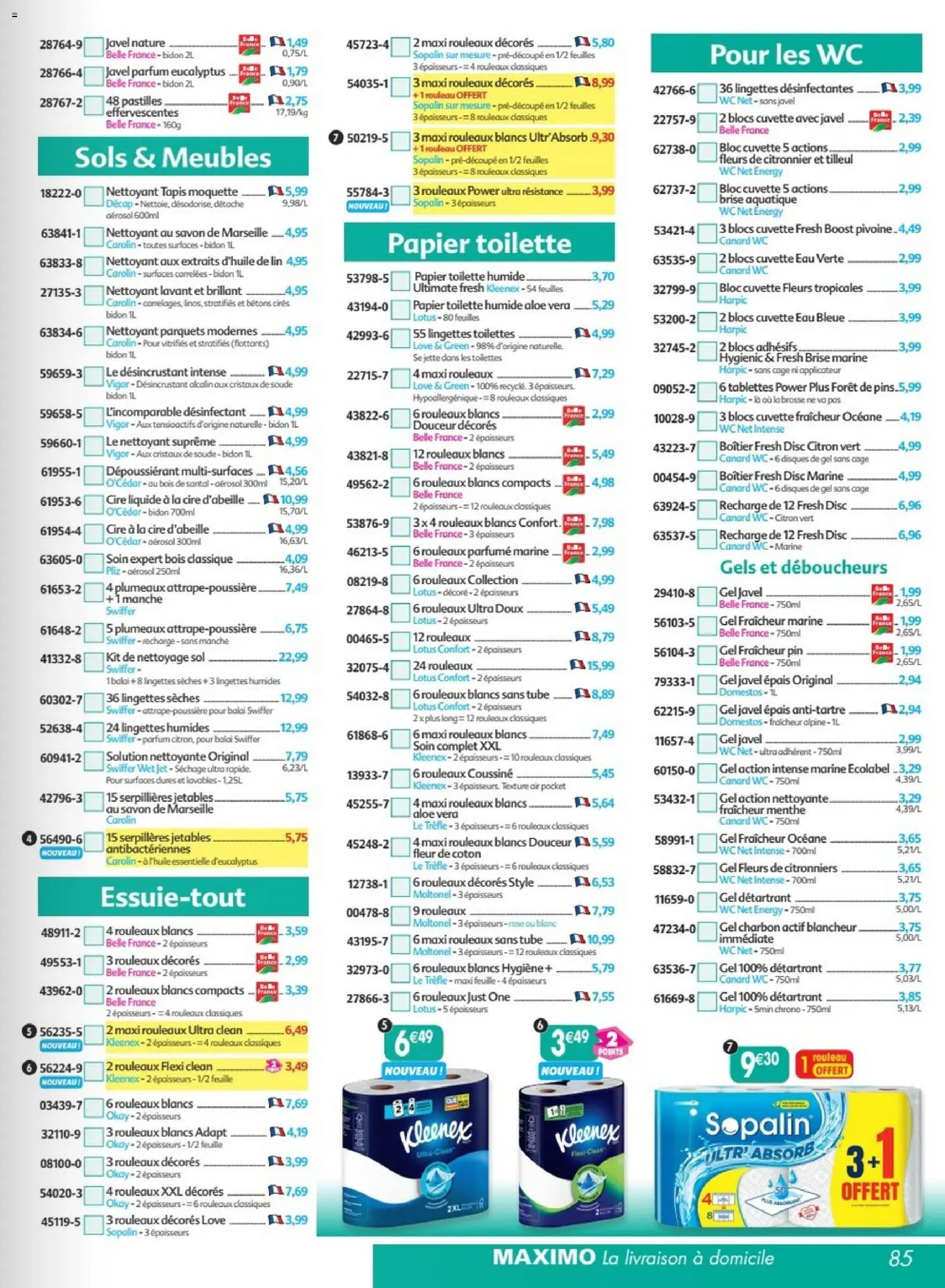 Prévisualisation de Maximo catalogue epicerie du magasin Maximo formulaire valide 24/08/2026 - Toilettes, Cristaux de soude, Savon de marseille, Savon, Balai Swiffer, Rouleau, Détartrant, Lingettes désinfectantes