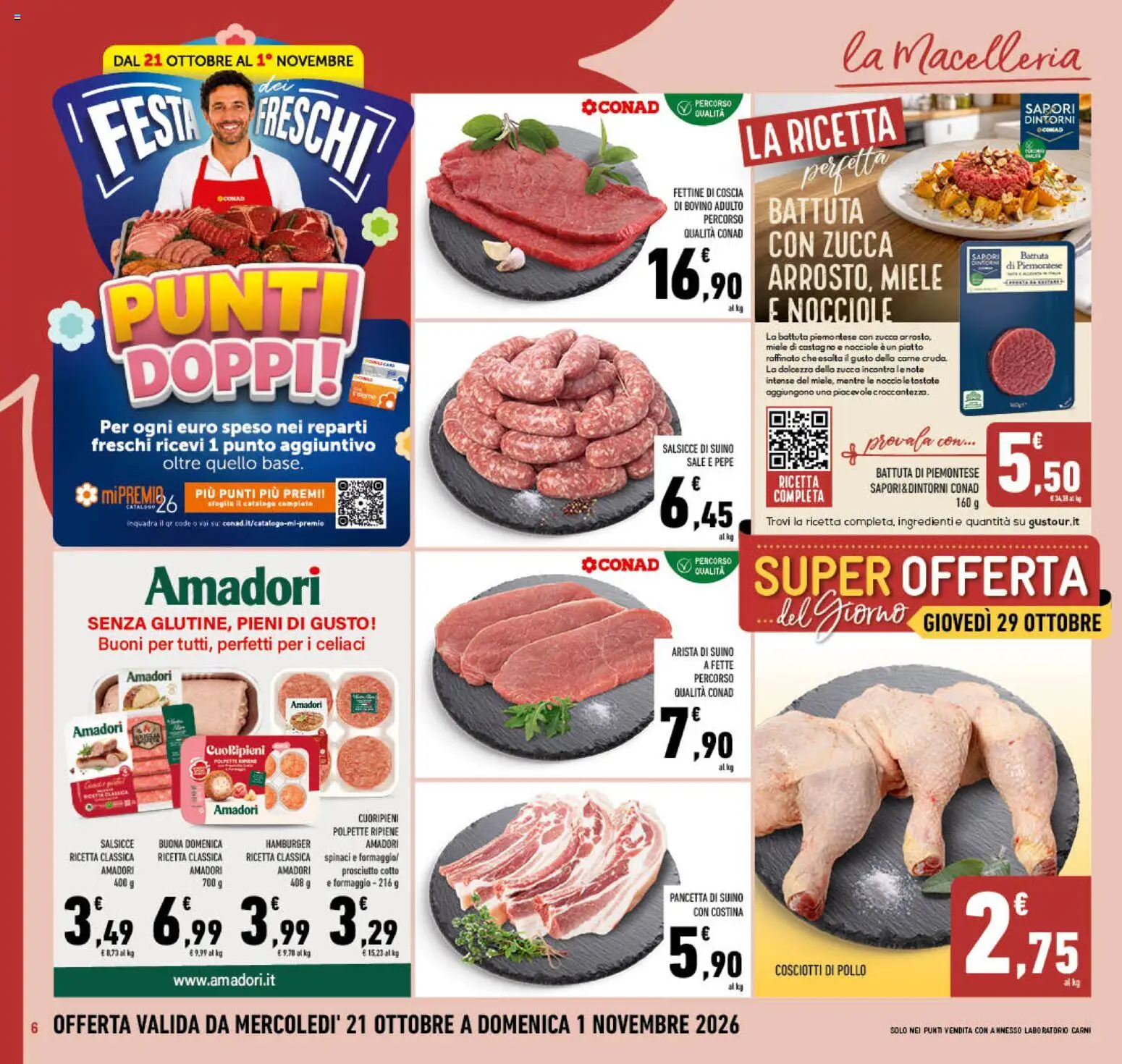 Anteprima dell'opuscolo Conad volantino Campania dal negozio Conad valido da 21/10/2026 - Hamburger, Pollo, Polpette, Pepe, Prosciutto, Spinaci, Ingredienti, Dolcezza