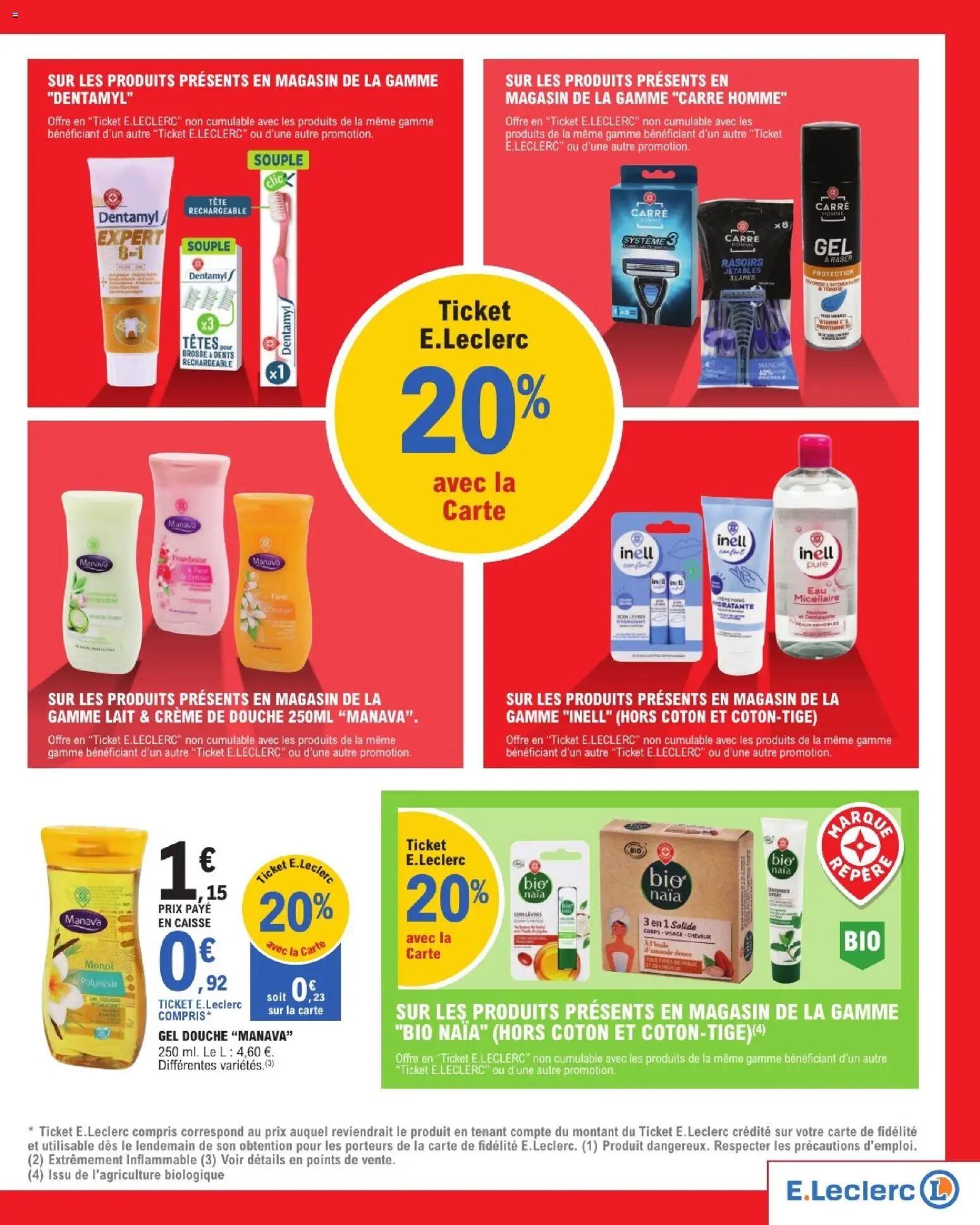 Prévisualisation de E.Leclerc Beaute automne du magasin E.Leclerc formulaire valide 01/09/2026 - Gel douche, Lait, Douche, Framboise, Crème, Coton, Brosse