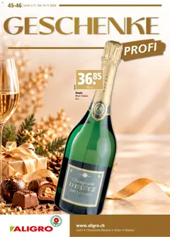 Vorschau des Merkblatts Aligro aktionen Geschenke Chavannes, Matran, Genf, Sitten vom Shop Aligro gültig von 02.11.2026 bis 14.11.2026