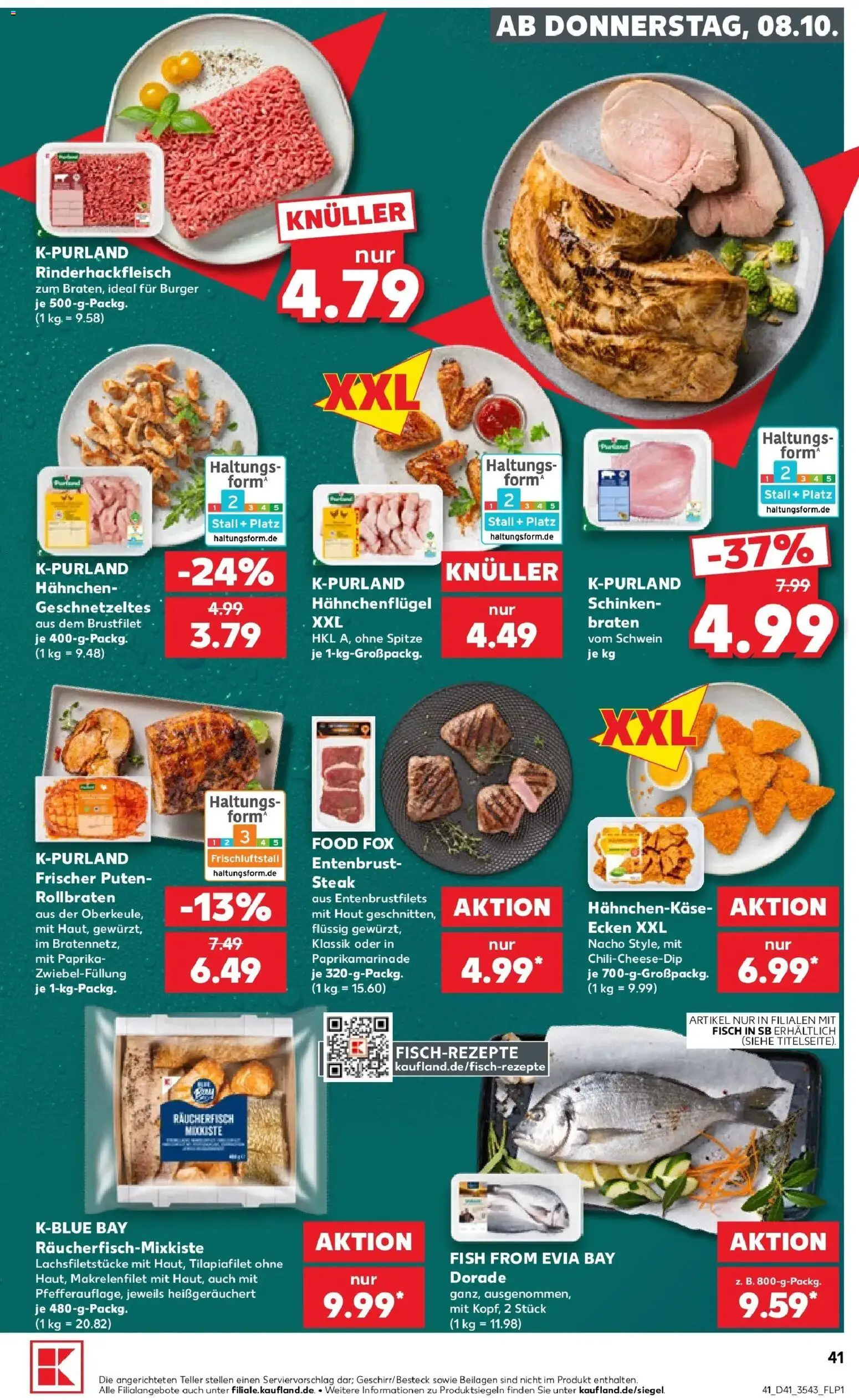Vorschau von dem Prospekt des Geschäftes Kaufland, gültig ab dem 08.10.2026 - Burger, Fisch, Steak, Paprika, Dorade, Schinken, Beilagen, Hahnchen