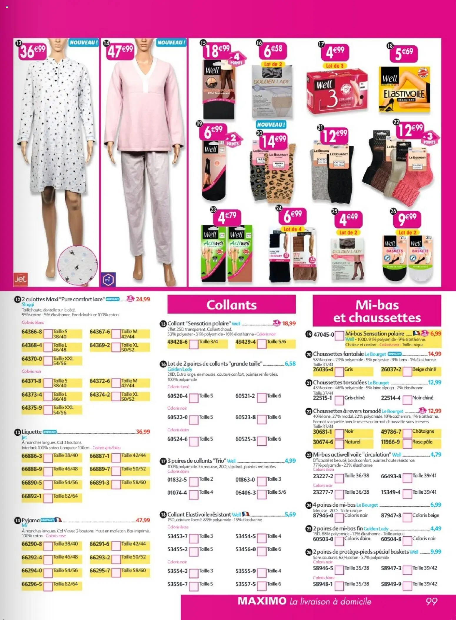 Prévisualisation de Maximo catalogue epicerie du magasin Maximo formulaire valide 26/10/2026 - Baskets, Pyjama, Châtaigne, Chaussettes, Ceinture, Collants, Collant, Polaire