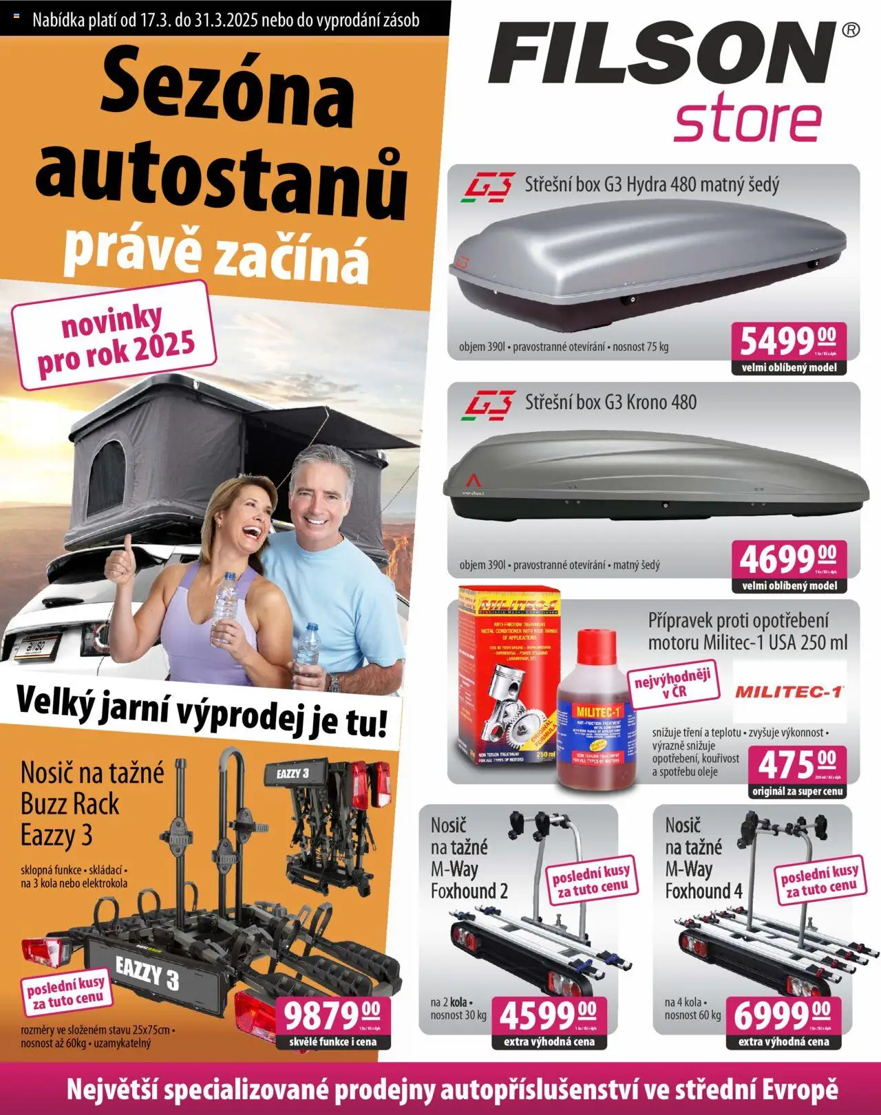 Náhled nabídky: FILSON Store Sezóna autostanů právě začíná platný od 17.03.2025 - Box, Oleje, Kola, Střešní box