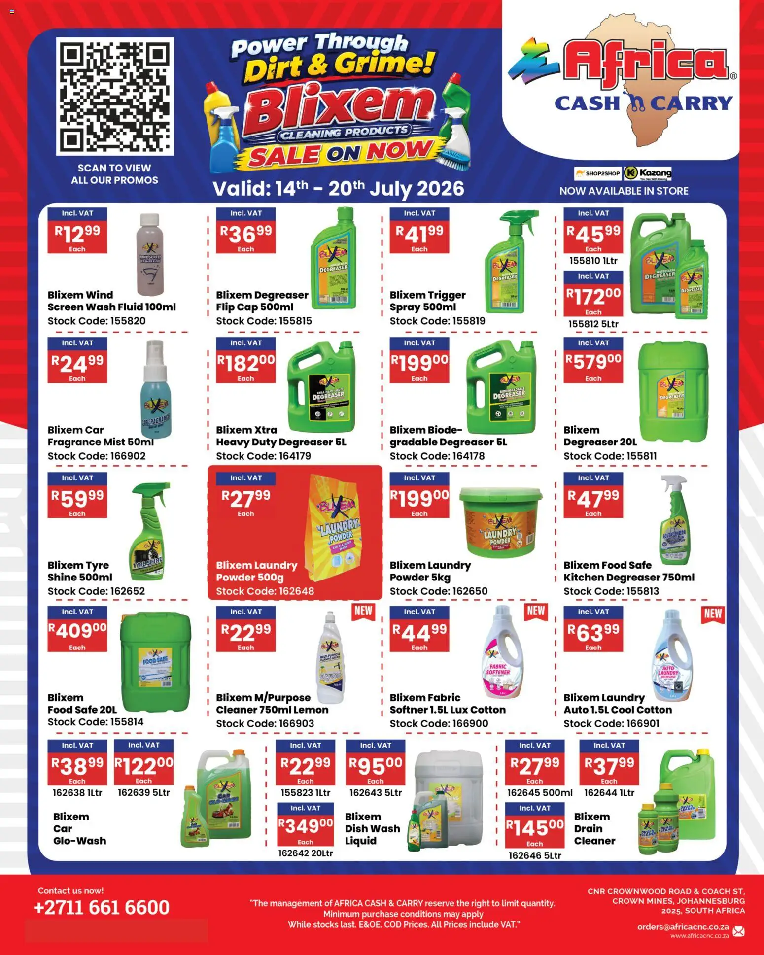 Preview of Africa Cash & Carry flyer valid from 14/07/2026 - Cap, Lemon, Stock, Fragrance, Powder, Fabric softener, Degreaser, Softner