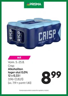 Kaupan Prisma Prisma tarjoukset Crisp lager 0% esikatselu, voimassa 05/08/2026