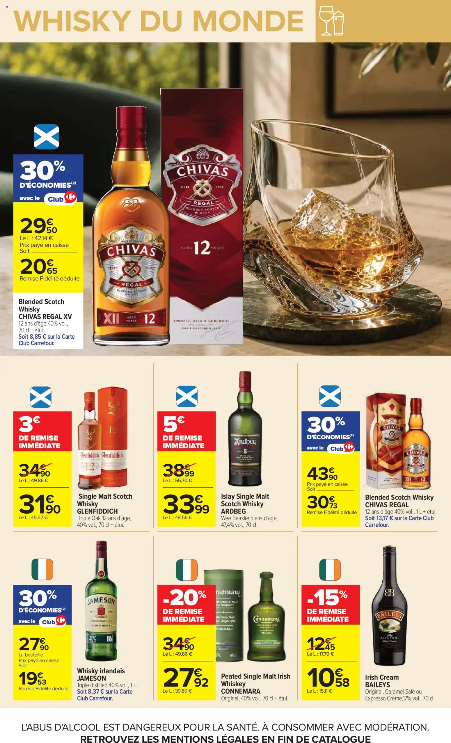 Prévisualisation de Carrefour Vos promos du quotidien du magasin Carrefour formulaire valide 27/10/2026 - Whisky, Baileys, Bouteille, Liqueur, Whisky irlandais, Jameson, Chivas Regal, Chivas regal 12 ans
