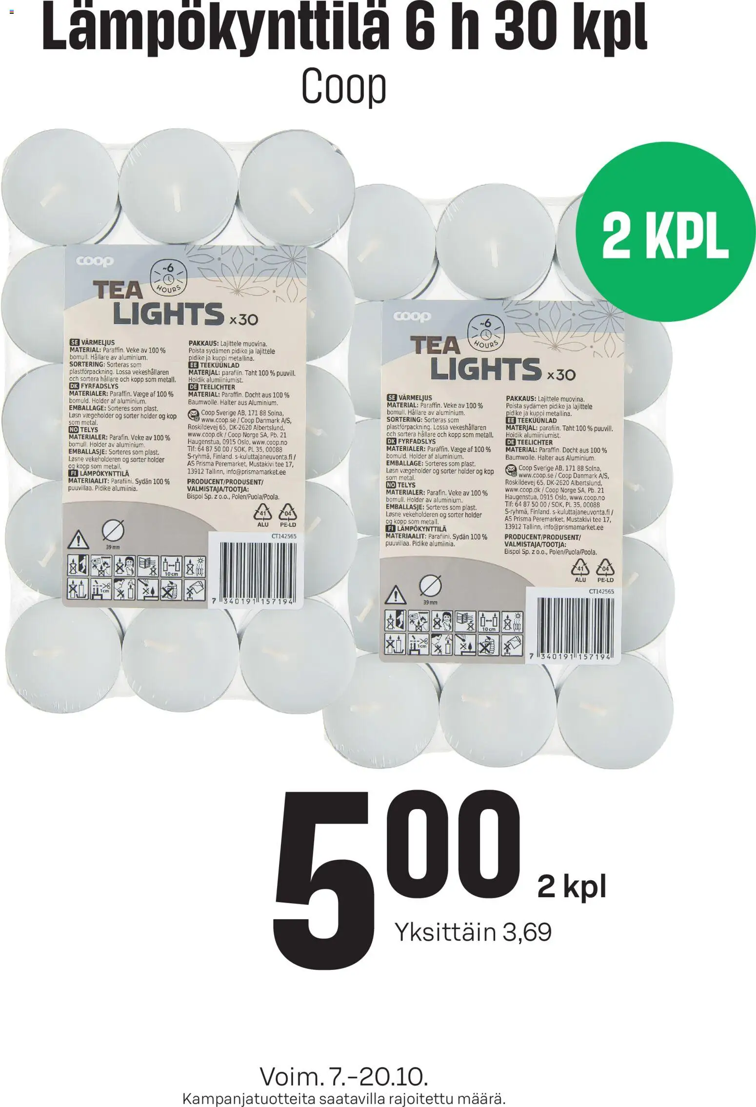 Kaupan S-market S-market Lämpökynttila Coop esikatselu, voimassa 07/10/2026 - Tee