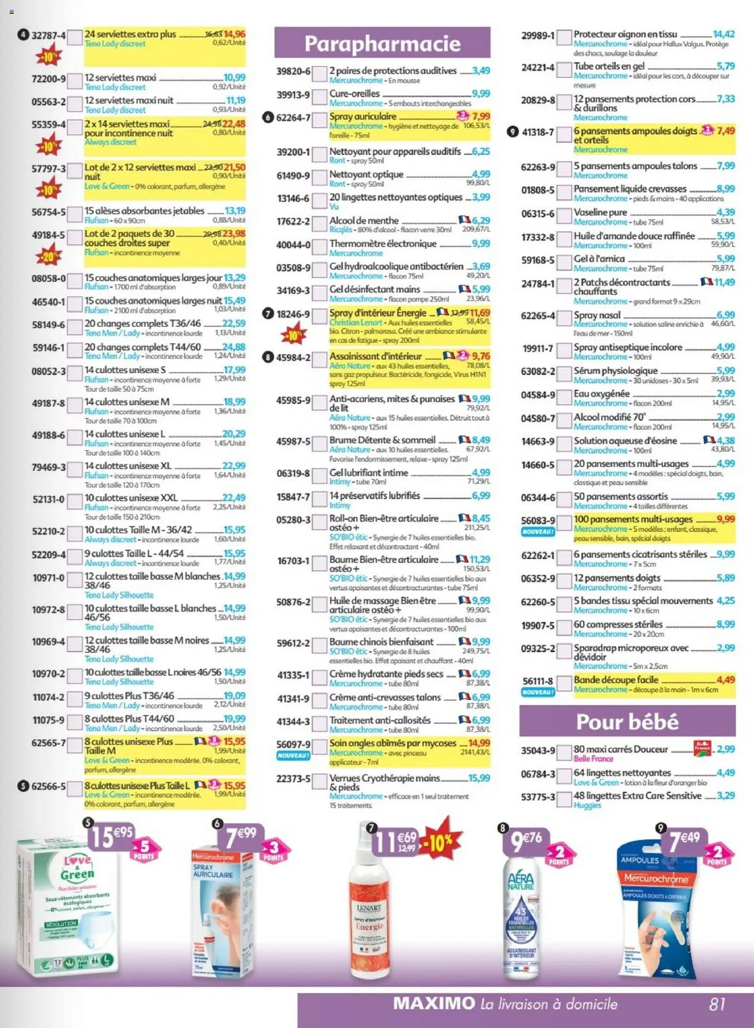 Prévisualisation de Maximo catalogue epicerie du magasin Maximo formulaire valide 24/08/2026 - Mousse, Huile, Always, Serum, Menthe, Crème hydratante, Alcool, Lubrifiant