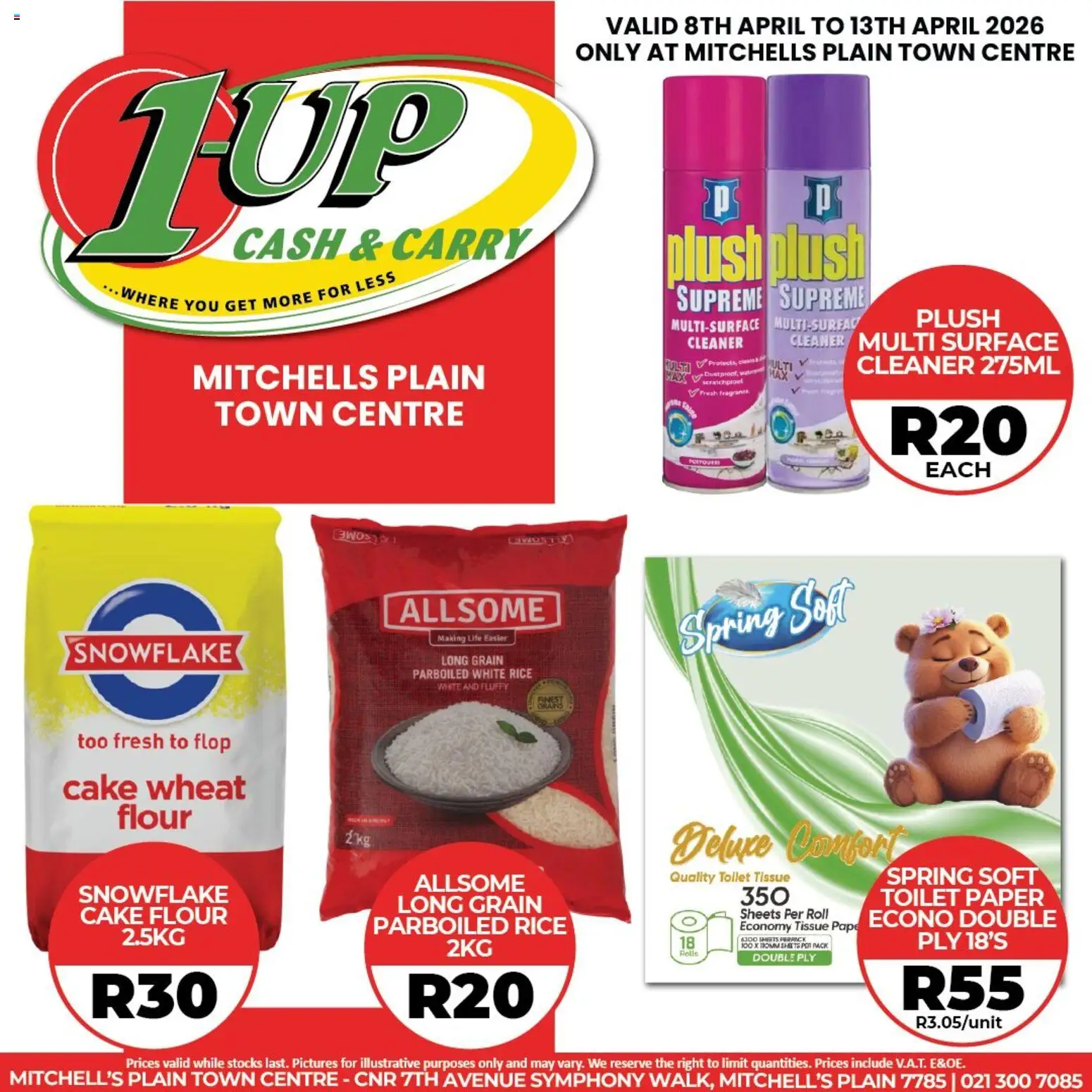 Preview of 1UP Cash & Carry flyer valid from 08/04/2026 - Cake, Toilet, Toilet paper, Rice, Flour, Paper
