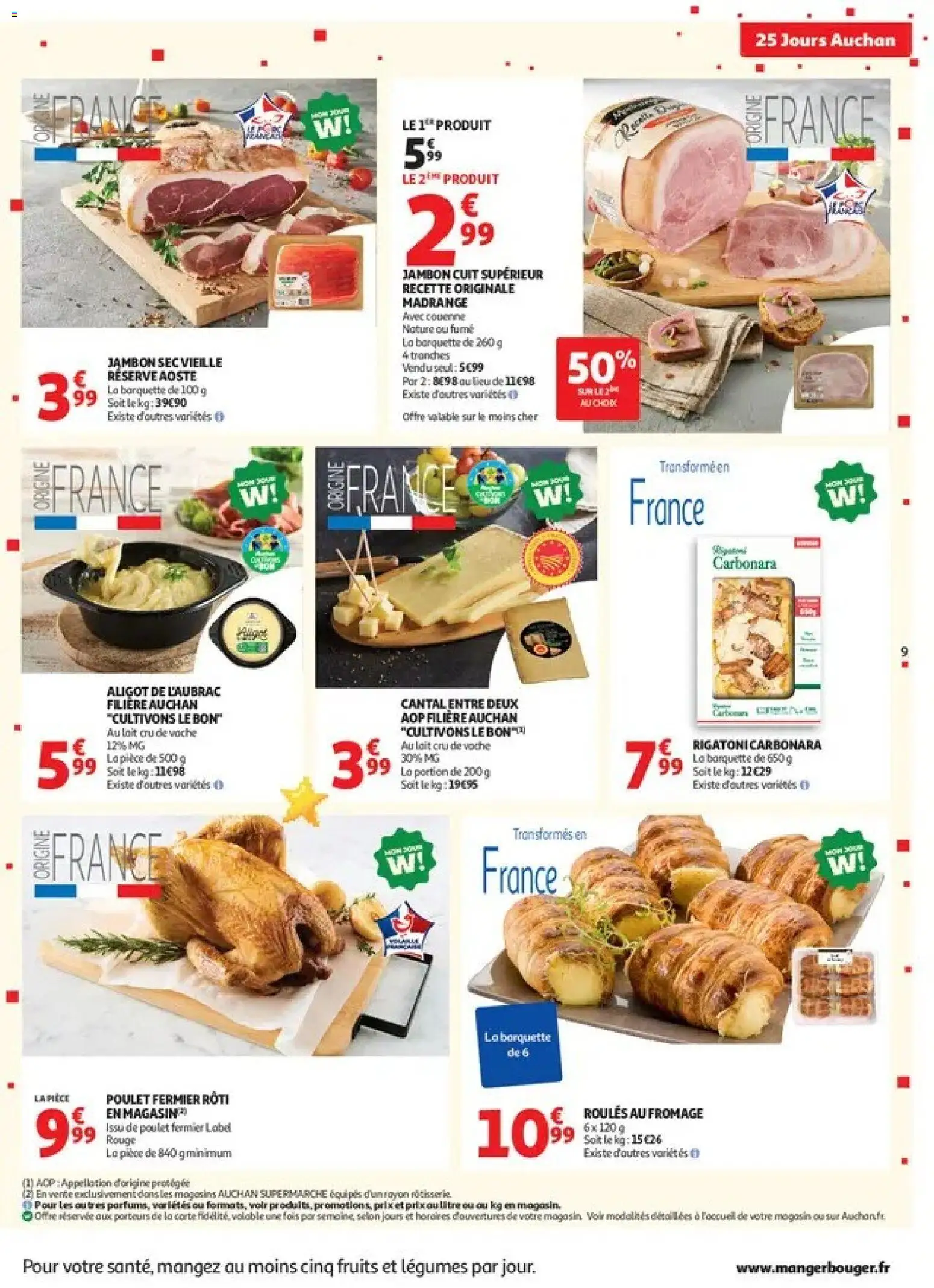 Prévisualisation de Auchan 25 jours 1 supers du magasin Auchan formulaire valide 27/10/2026 - Fromage, Poulet, Fruits, Cantal, Aligot, Lait, Jambon, Couette