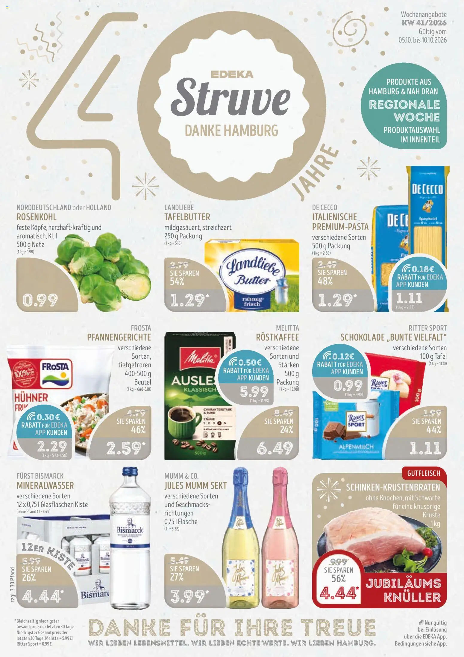 Vorschau von dem Prospekt des Geschäftes Edeka Struve, gültig ab dem 05.10.2026 - Butter, Schokolade, Spaghetti, Ritter sport, Frosta, Sekt, Melitta, Jules mumm