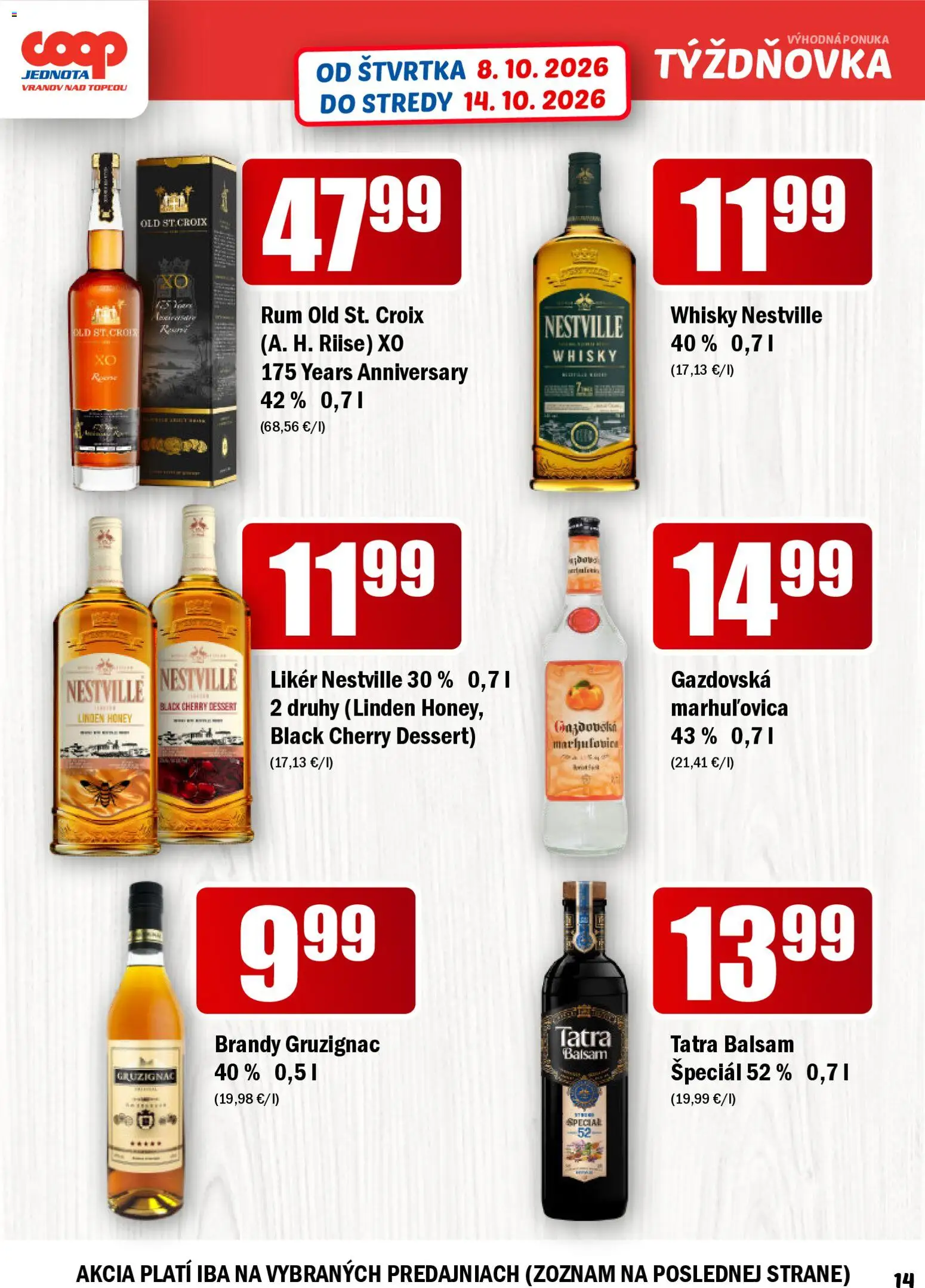 Náhľad COOP Jednota letáku platného od 08.10.2026 - Rum, Whisky, Brandy
