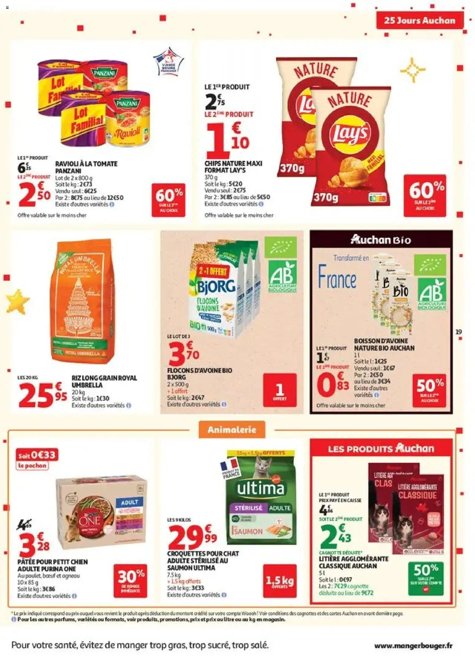 Prévisualisation de Auchan 25 jours 1 supers du magasin Auchan formulaire valide 27/10/2026 - Croquettes pour chat, Chips, Ravioli, Riz, Flocons, Litière, Bjorg, Litière agglomérante