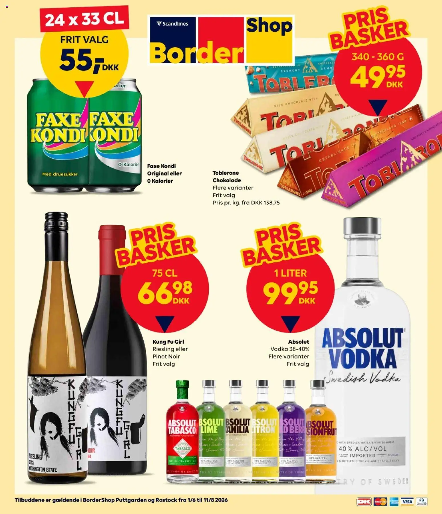 Eksempel på tilbudsavis Bordershop - Tilbudsavis fra butik Bordershop gyldig fra 01/06/2026 - Chokolade, Faxe Kondi, Vodka, Lime