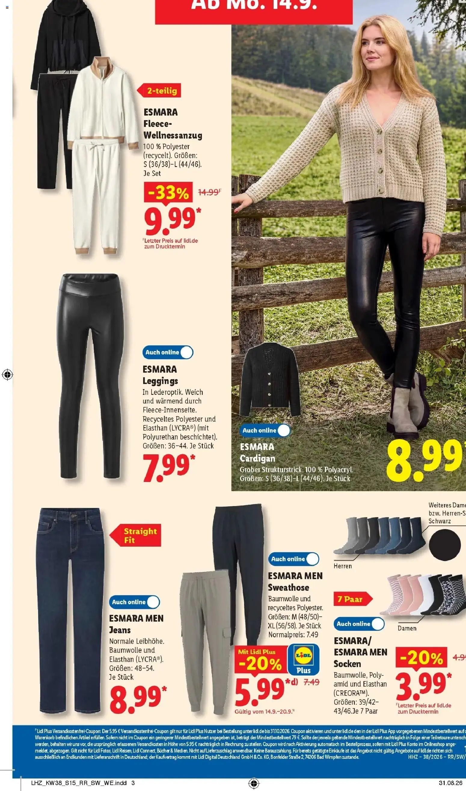 Vorschau von dem Prospekt des Geschäftes Lidl, gültig ab dem 14.09.2026 - Jeans, Bad, Cardigan, Leggings, Socken, Sweathose