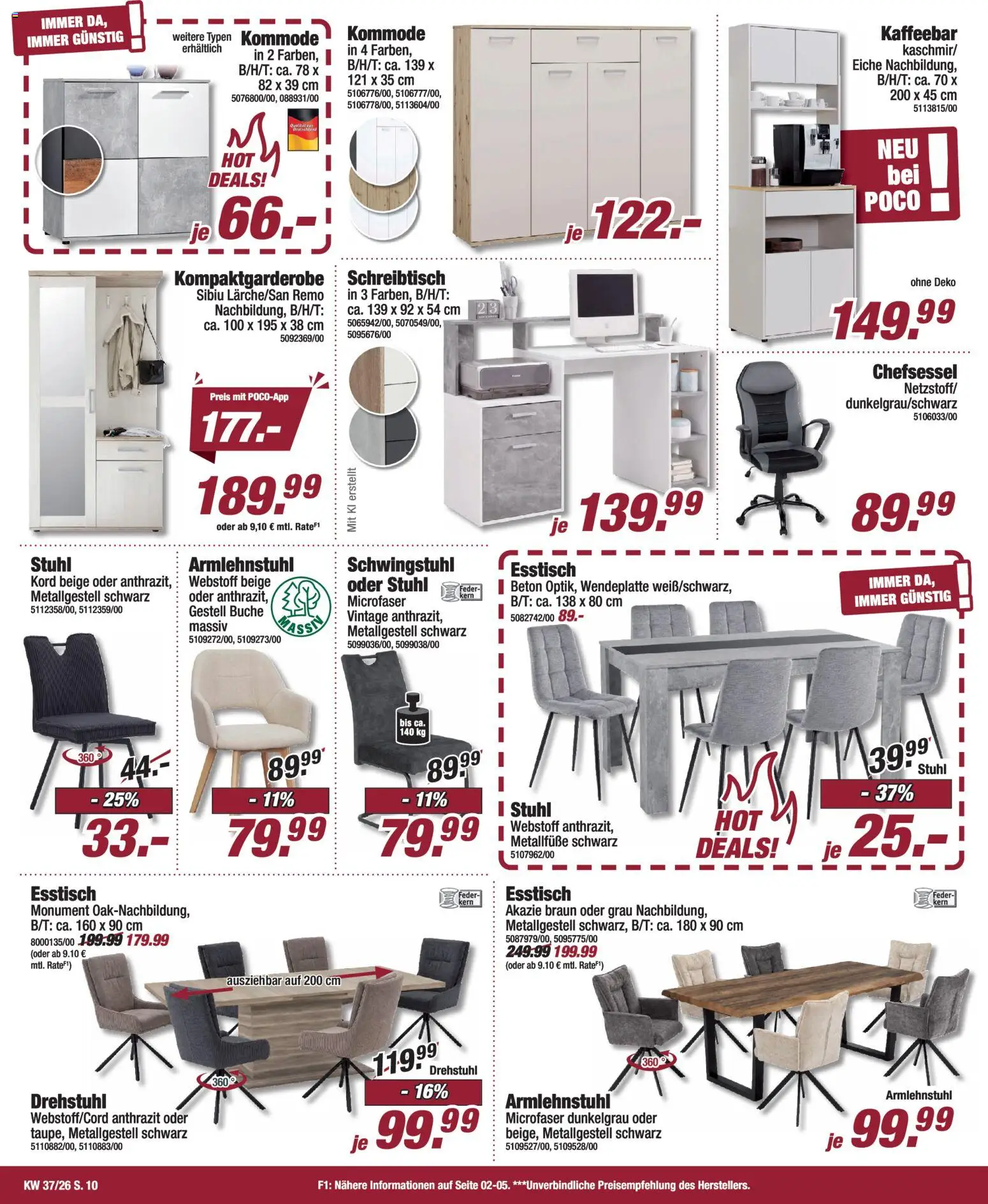 Vorschau von dem Prospekt des Geschäftes Poco, gültig ab dem 06.09.2026 - Kommode, Esstisch, Stuhl, Chefsessel