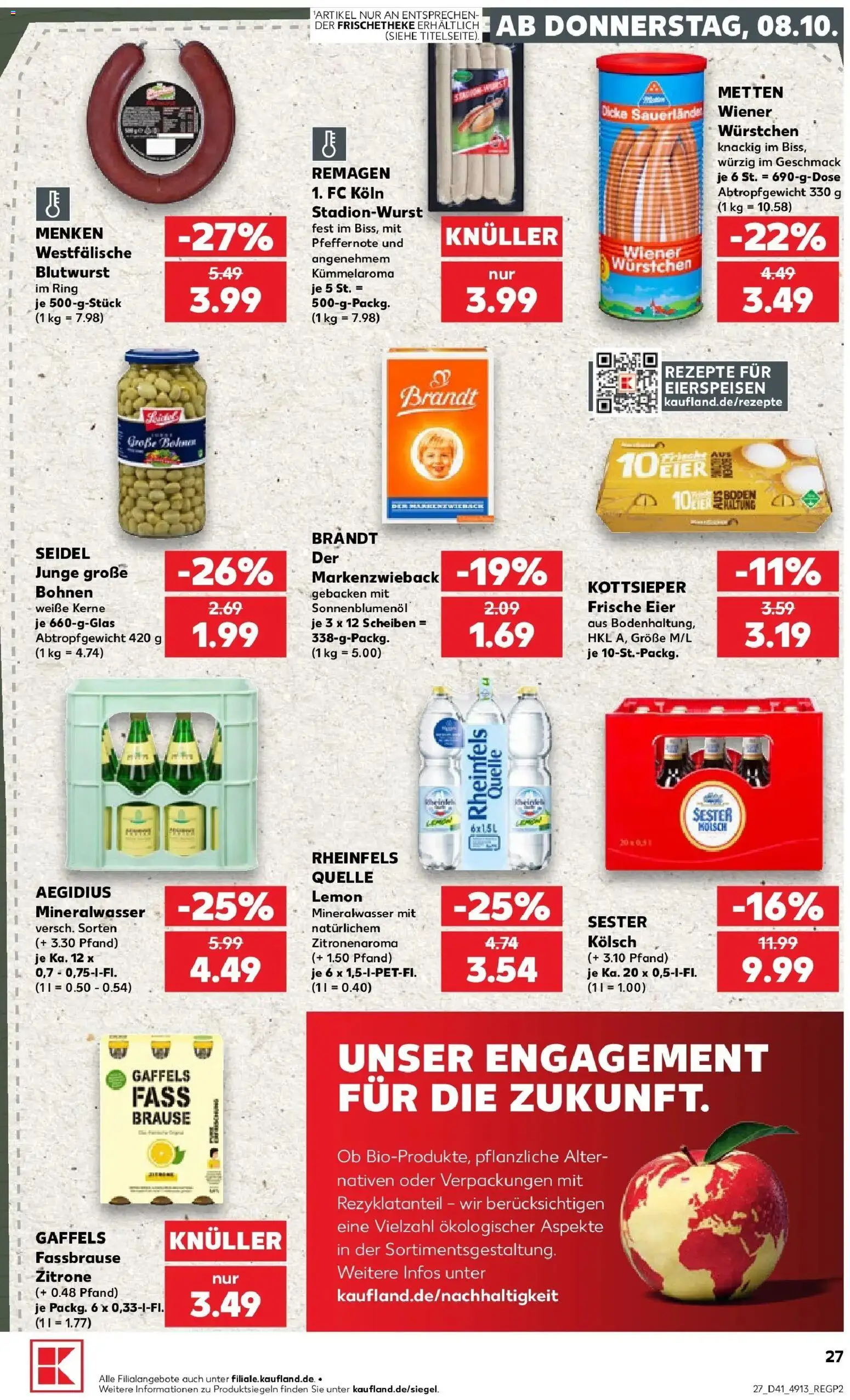 Vorschau von dem Prospekt des Geschäftes Kaufland, gültig ab dem 05.10.2026 - Mineralwasser, Eier, Zitrone, Fassbrause, Rheinfels quelle, Sonnenblumenol, Wiener wurstchen