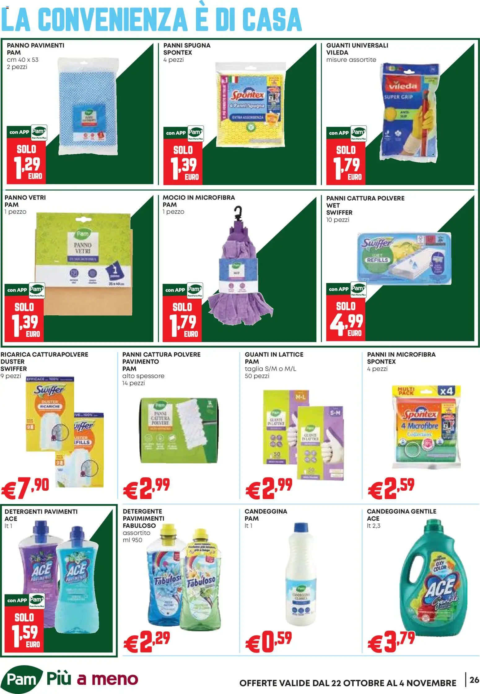 Anteprima dell'opuscolo PAM volantino Occasioni Extra dal negozio PAM valido da 22/10/2026 - Candeggina, Spugna, Mocio, Pavimento, Guanti, Detergente, Panni