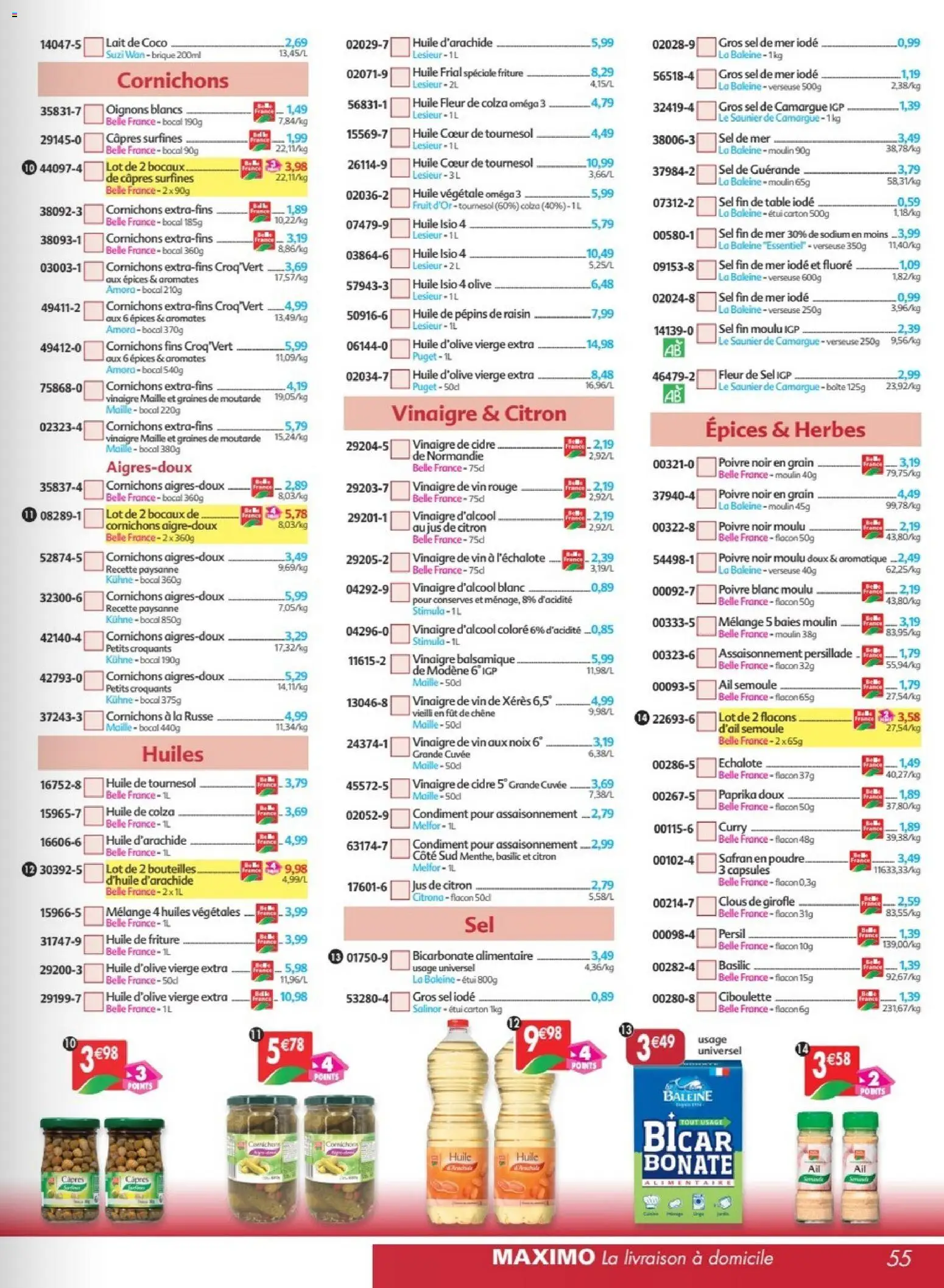 Prévisualisation de Maximo catalogue epicerie du magasin Maximo formulaire valide 24/08/2026 - Table, Olive, Vinaigre, Moutarde, Huile de colza, Oméga 3, Huile de friture, Huile D'olive