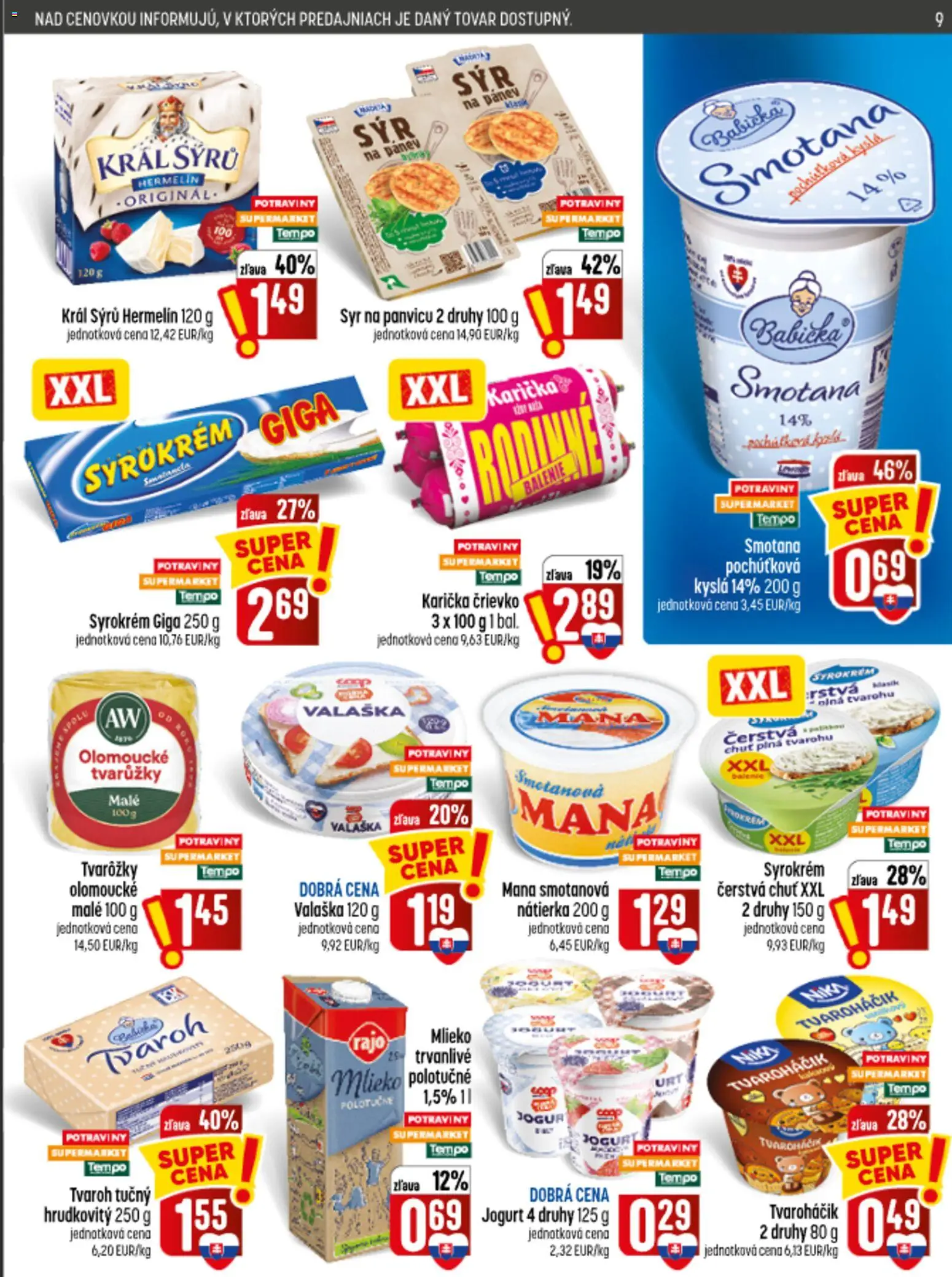 Náhľad COOP Jednota letáku platného od 10.09.2026 - Syr, Tvaroh, Hermelín, Jogurt, Smotana, Tvarôžky, Mlieko polotučné, Trvanlivé mlieko