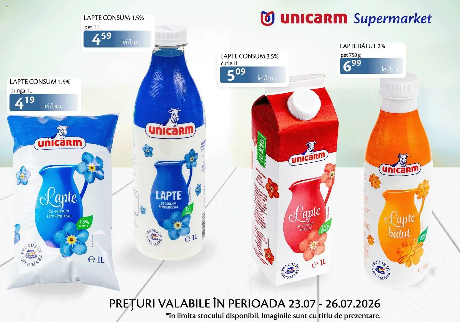 Previzualizarea de cataloage: Unicarm Unicarm Catalog Produse lactate valabil de la 23.07.2026 - Lapte, Cutie, Pungă