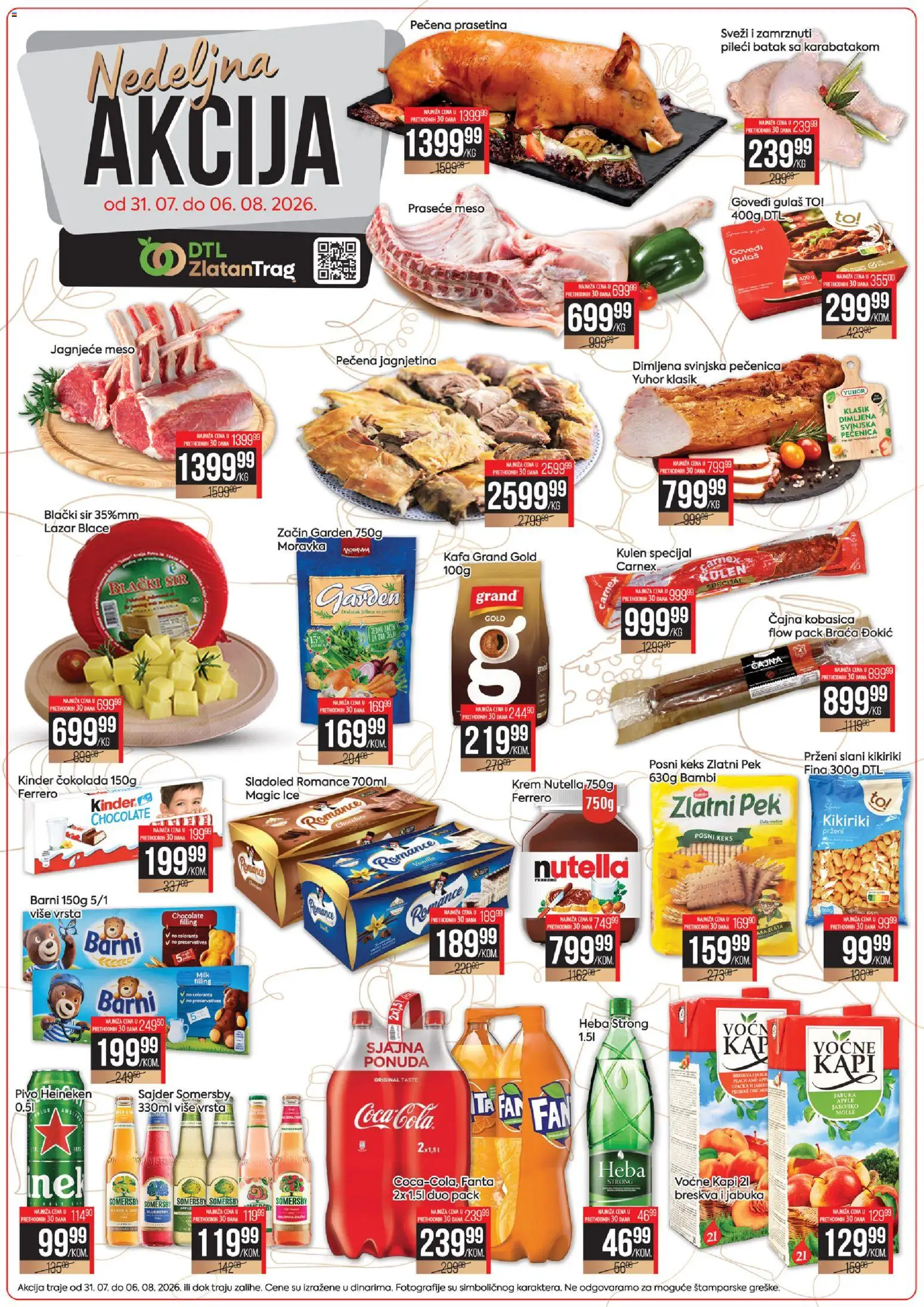 Pregled Zlatan Trag kataloga - važi od 31.07.2026 - Sladoled, Kikiriki, Nutella, Ferrero, Breskva, Krem, Kobasica, Pečenica