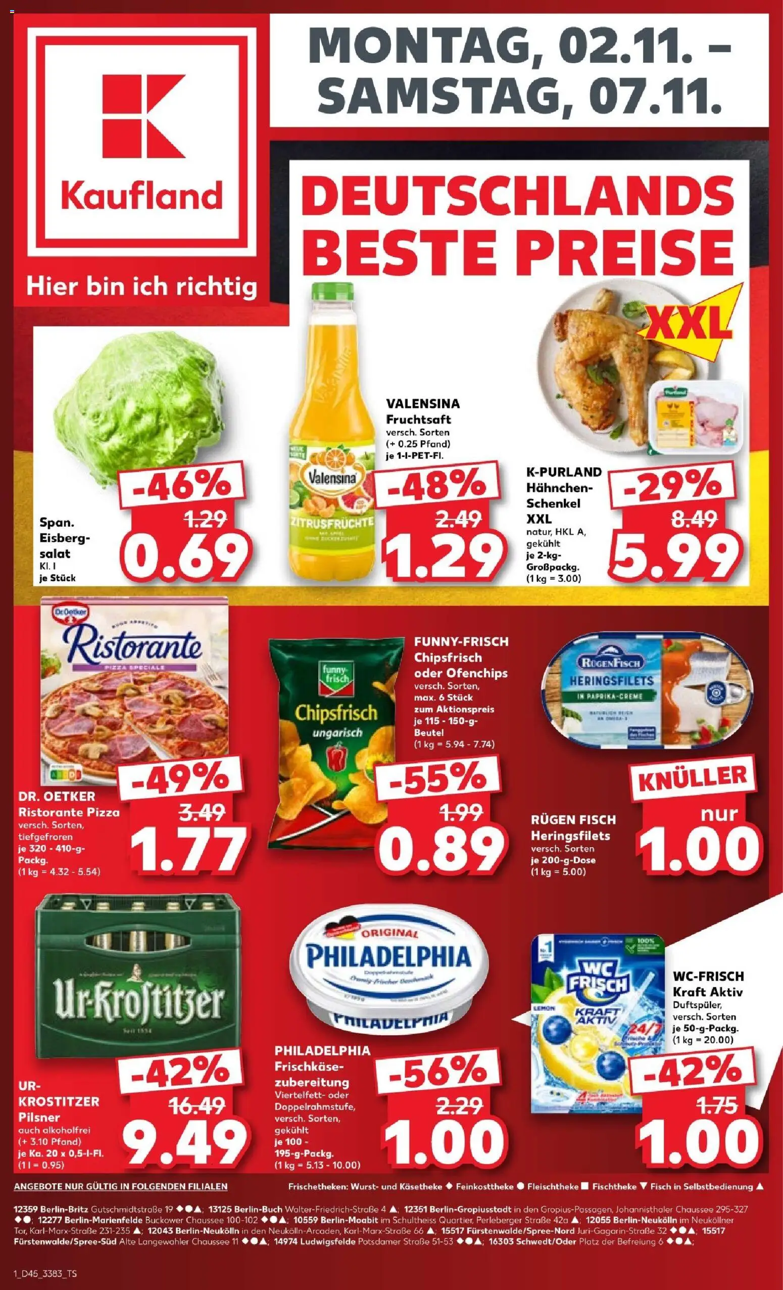 Vorschau von dem Prospekt des Geschäftes Kaufland, gültig ab dem 02.11.2026 - Pizza, Fisch, Philadelphia, Ristorante, Funny frisch, Valensina, Frischkase, Hahnchen