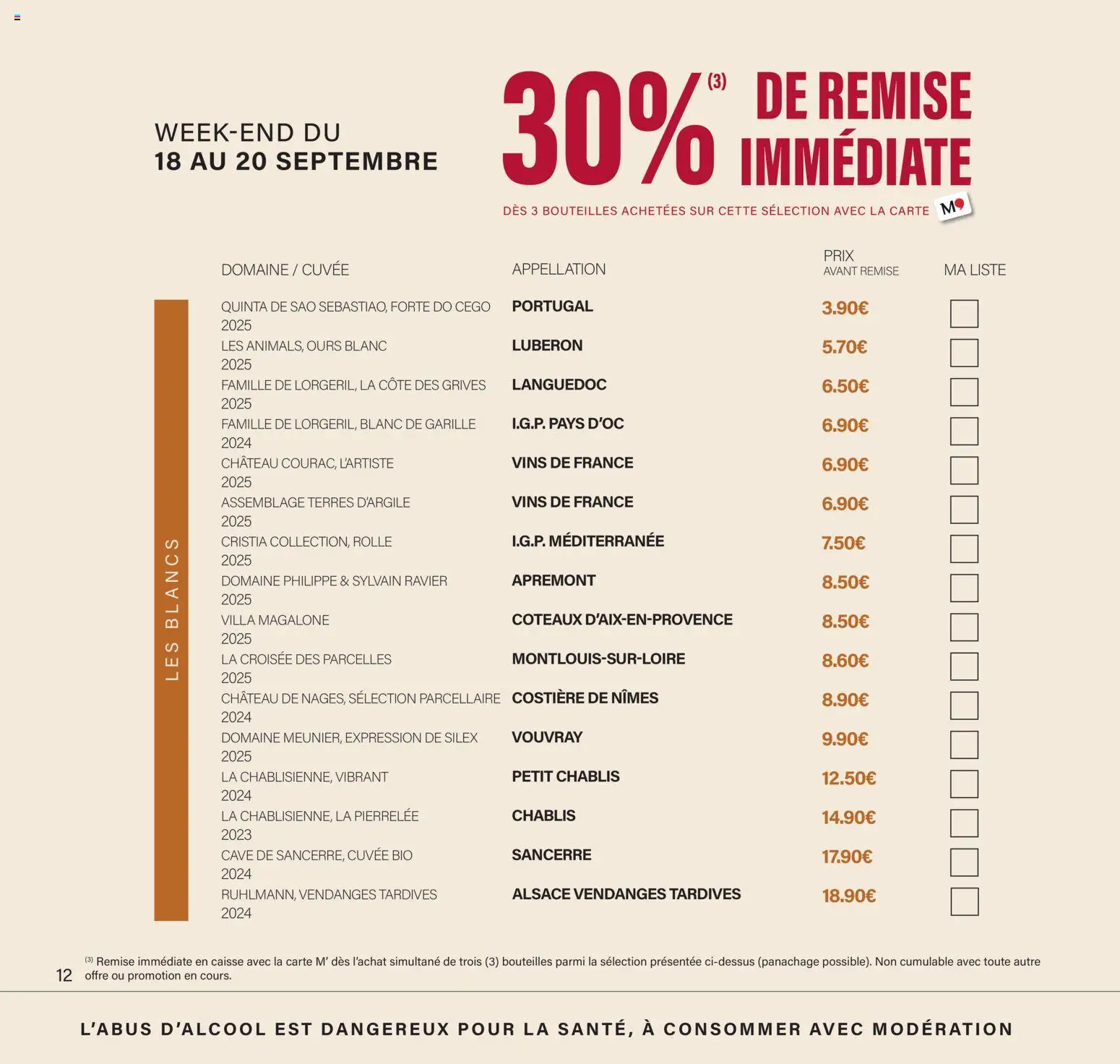 Prévisualisation de Monoprix - Calendrier foire aux vins du magasin Monoprix formulaire valide 11/09/2026 - Chablis, Vendanges tardives