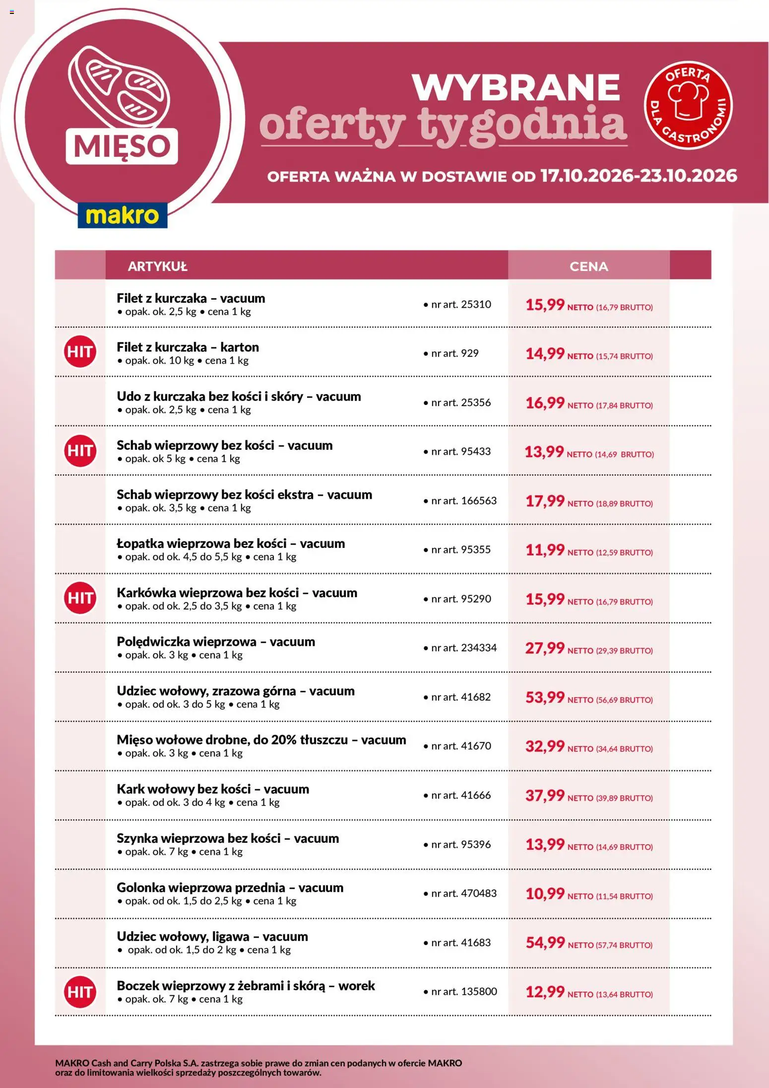 Pogląd gazetki "Makro gazetka - Wybrane oferty tygodnia w dostawie" ze sklepu Makro ważnej od 17.10.2026 - Mięso, Golonka, Schab, Filet z kurczaka, Polędwiczka wieprzowa, Schab wieprzowy, Karkówka wieprzowa, Golonka wieprzowa