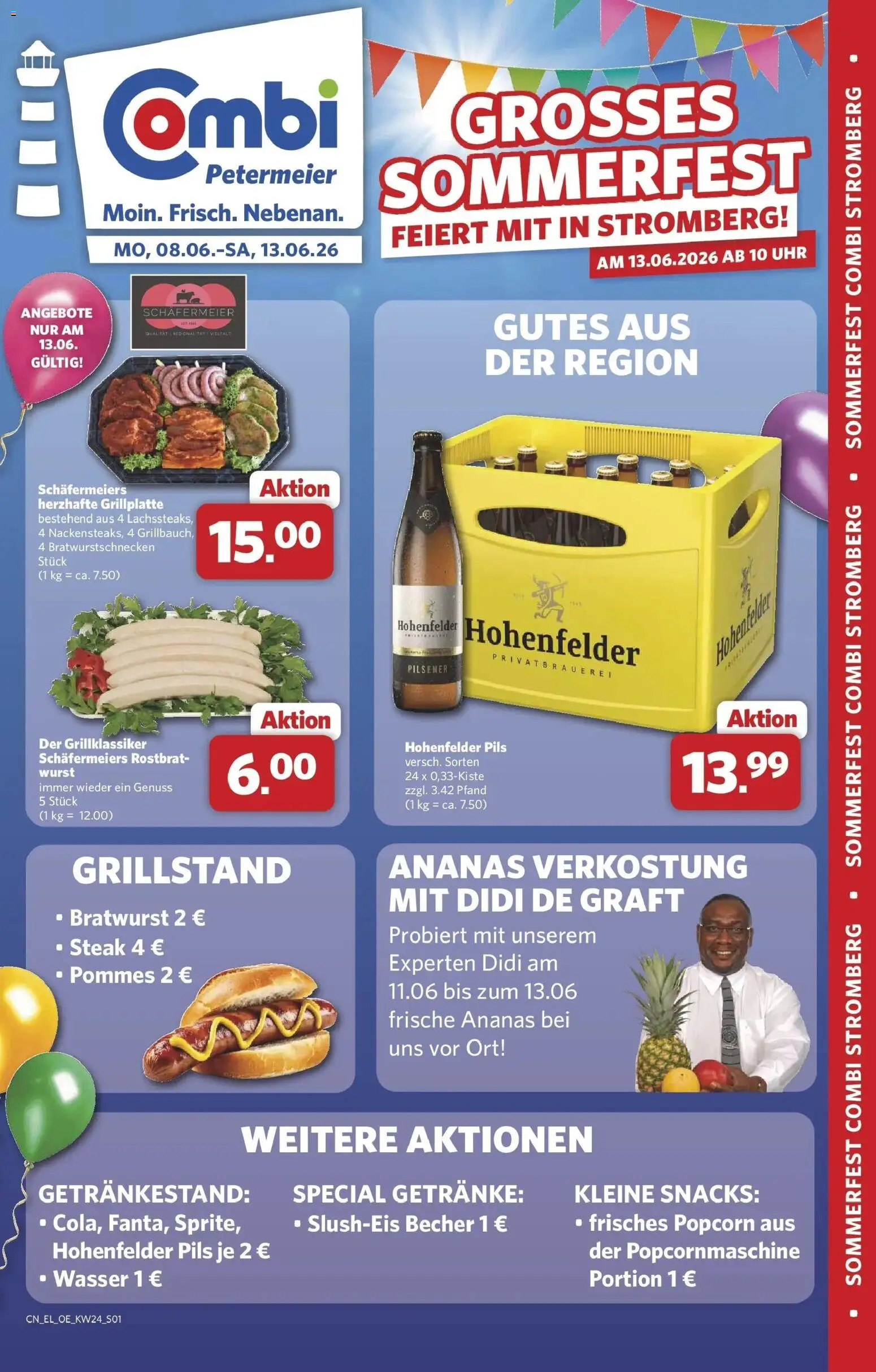 Vorschau von dem Prospekt des Geschäftes Combi, gültig ab dem 08.06.2026 - Wasser, Wurst, Steak, Pommes, Bratwurst, Ananas, Popcorn, Pils