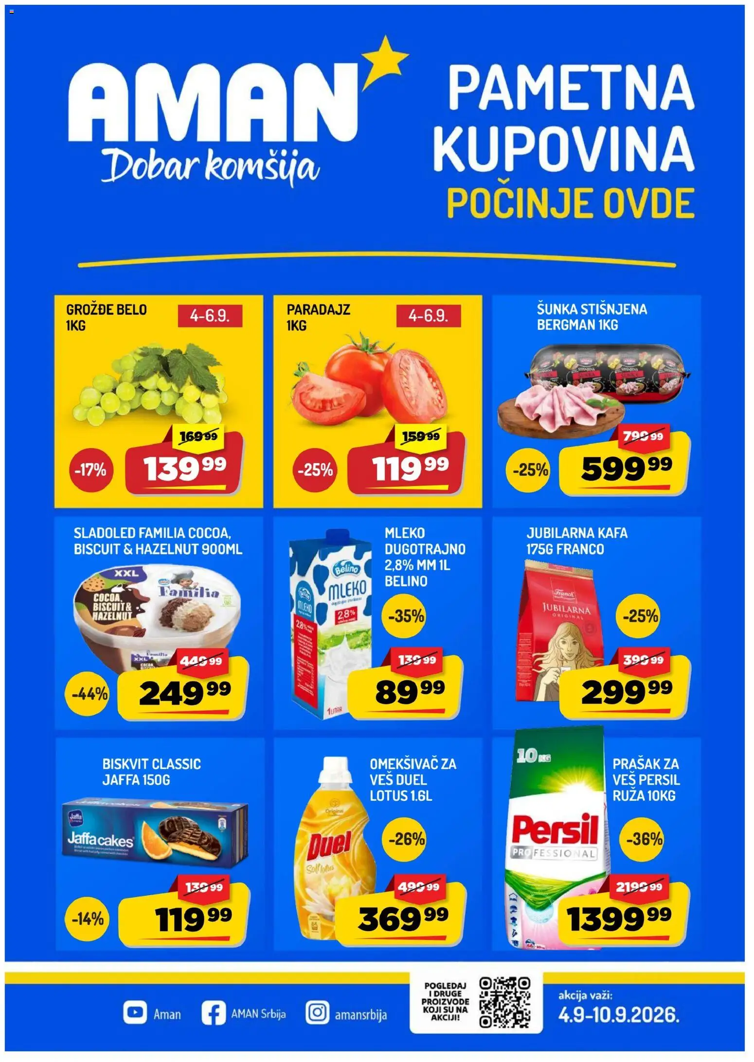 Pregled Aman kataloga - važi od 04.09.2026 - Sladoled, Grožđe, Mleko, Šunka, Prašak za veš, Persil, Omekšivač, Omekšivač za veš