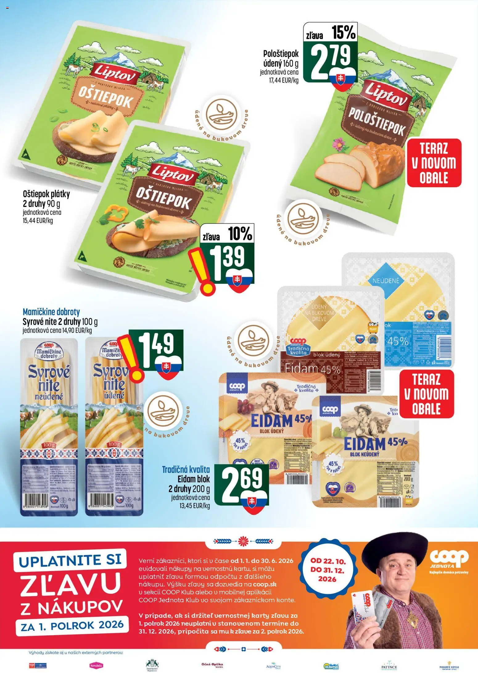 Náhľad COOP Jednota letáku platného od 08.10.2026 - Eidam, Eidam 45%