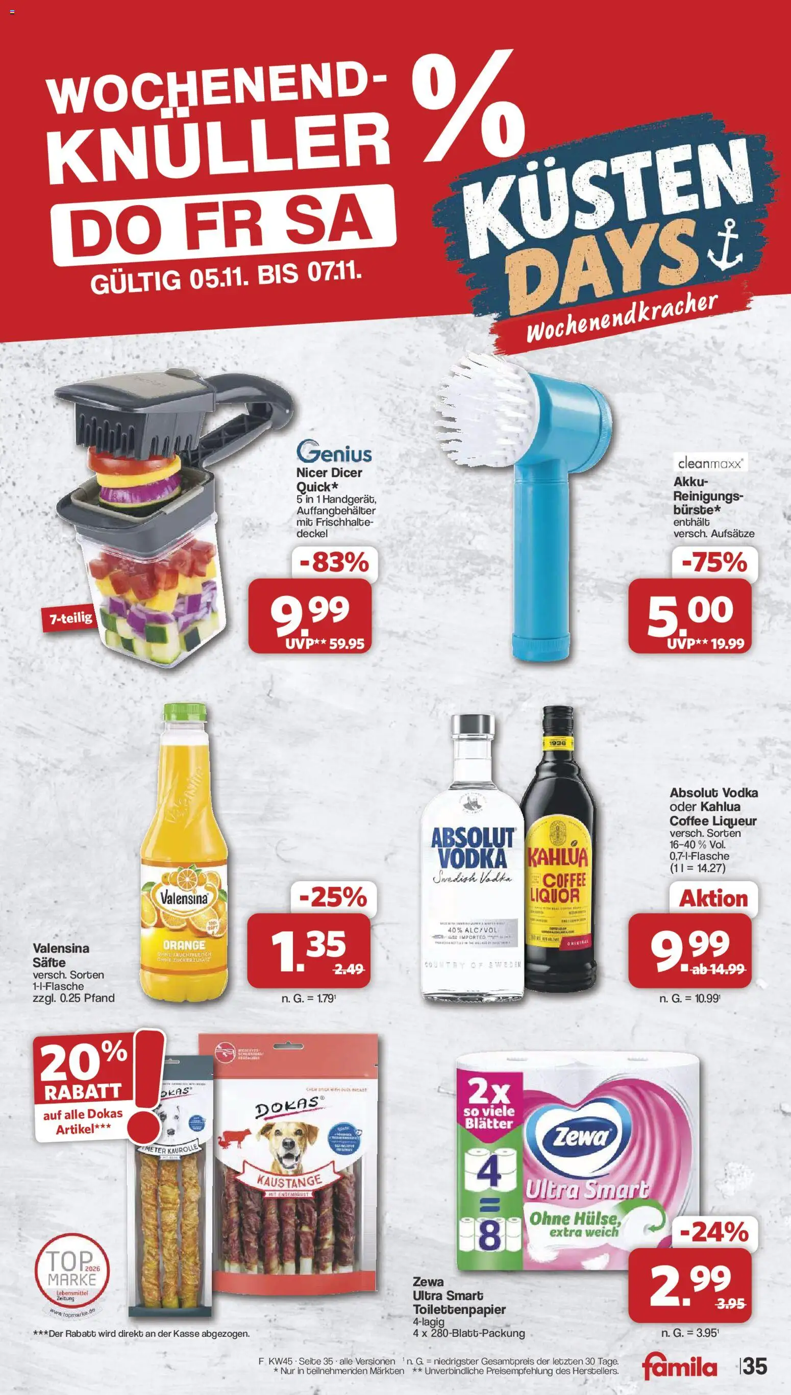 Vorschau von dem Prospekt des Geschäftes Famila Nordwest, gültig ab dem 02.11.2026 - Toilettenpapier, Vodka, Zewa, Valensina