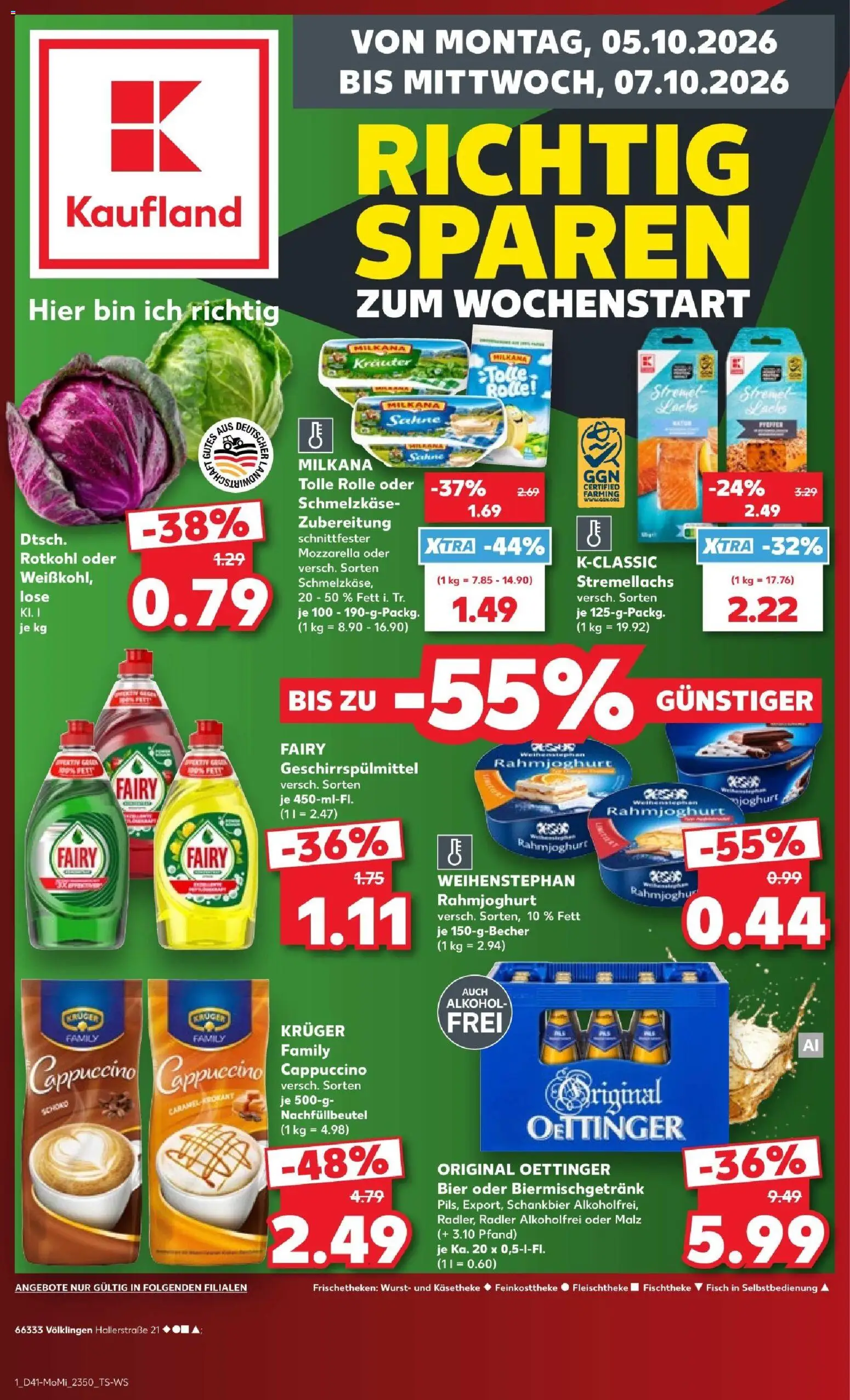 Vorschau von dem Prospekt des Geschäftes Kaufland, gültig ab dem 05.10.2026 - Bier, Fisch, Wurst, Alkohol, Rotkohl, Oettinger, Milkana, Geschirrspülmittel