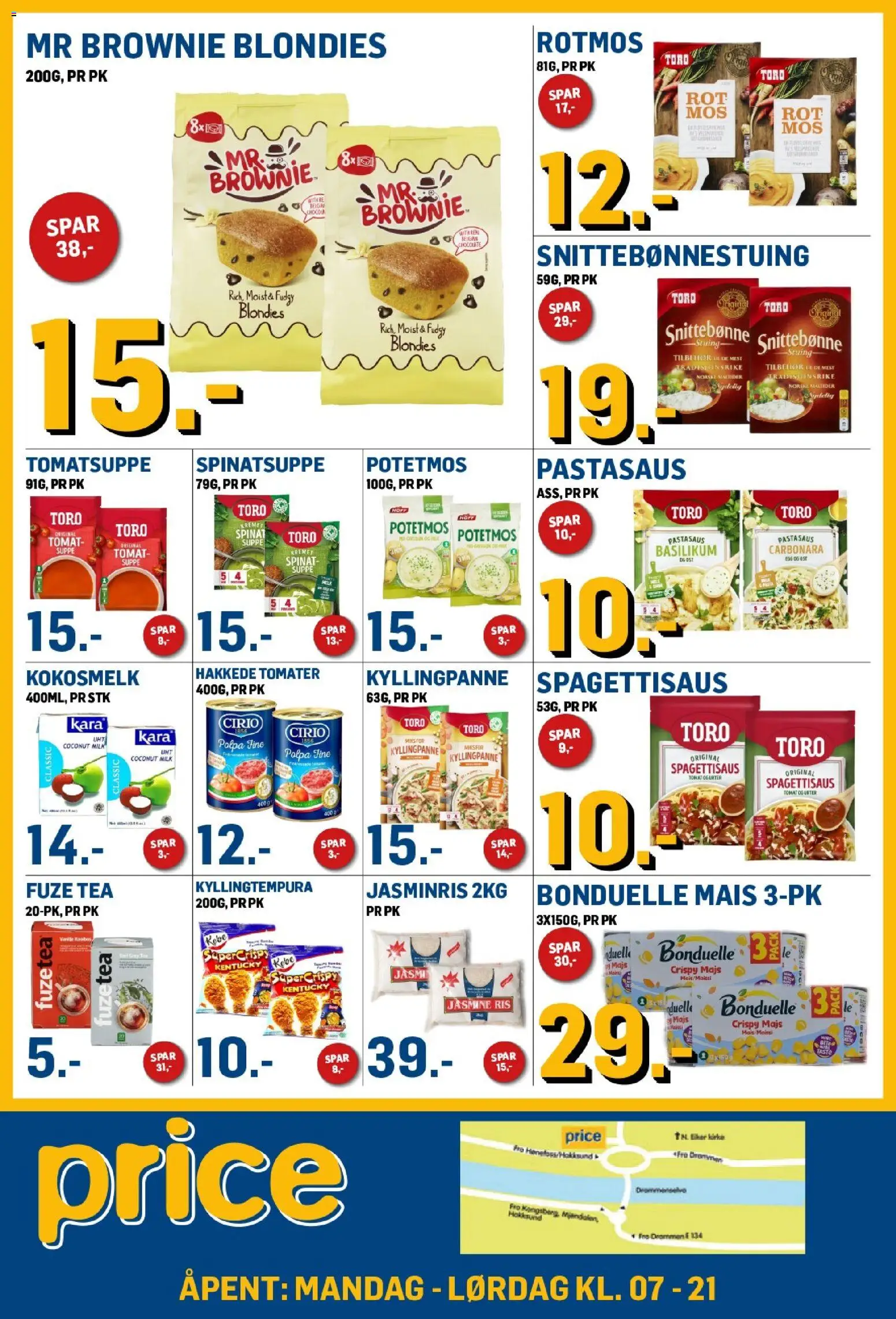 Forhåndsvis Price Lagerbutikk kundeavis fra butikk Price Lagerbutikk gyldig fra 07/10/2026 - Jasminris, Tomater, Ris, Pastasaus, Brownie, 1, Tomat, Spinat
