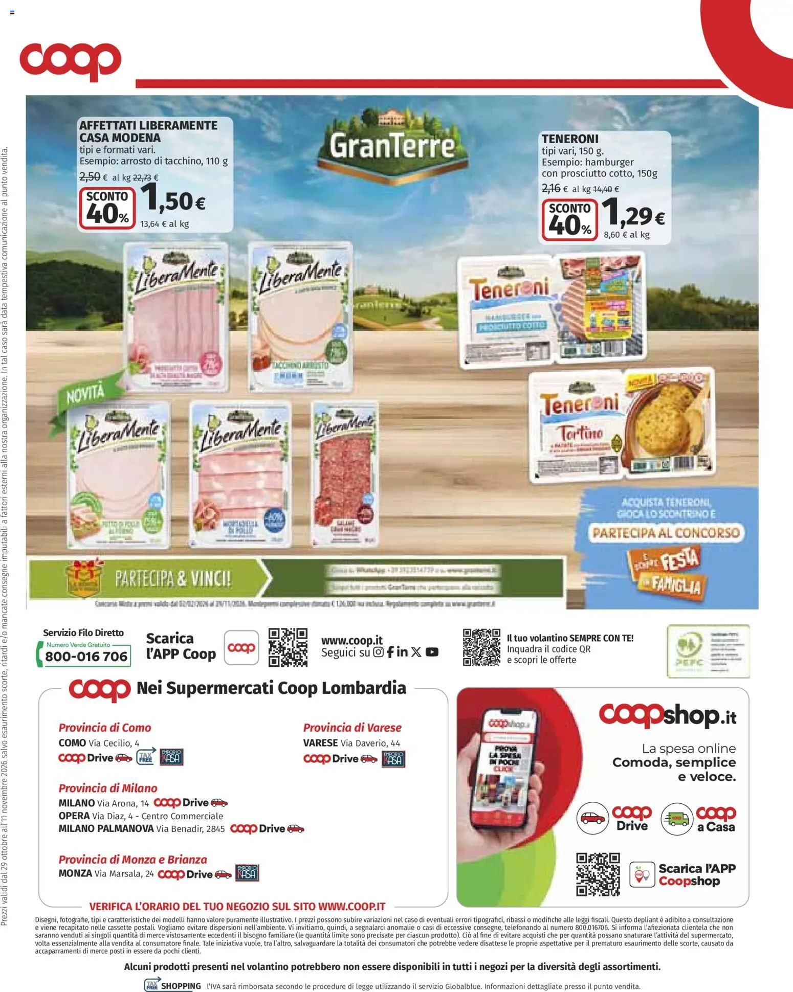 Anteprima dell'opuscolo COOP volantino Superstore dal negozio COOP valido da 29/10/2026 - Hamburger, Prosciutto, Arrosto, Data, Tè