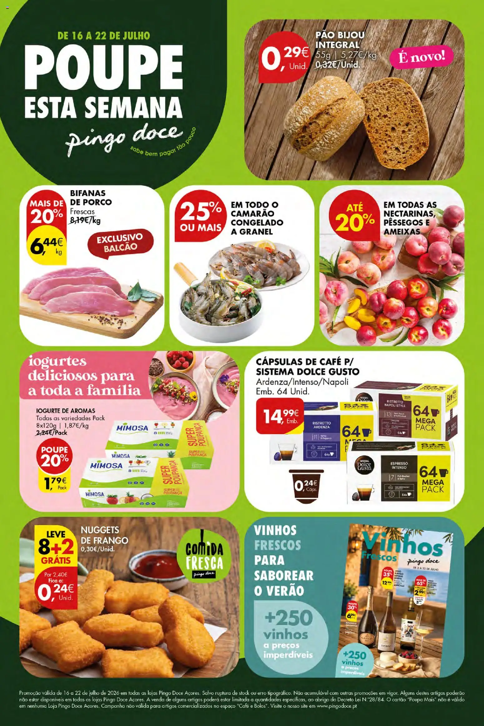 Pré-visualização do folheto da loja Pingo Doce válida a partir de 16/07/2026 - Frango, Camarão, Iogurtes, Ameixas, Nuggets, Pêssegos, Nectarinas, Cápsulas