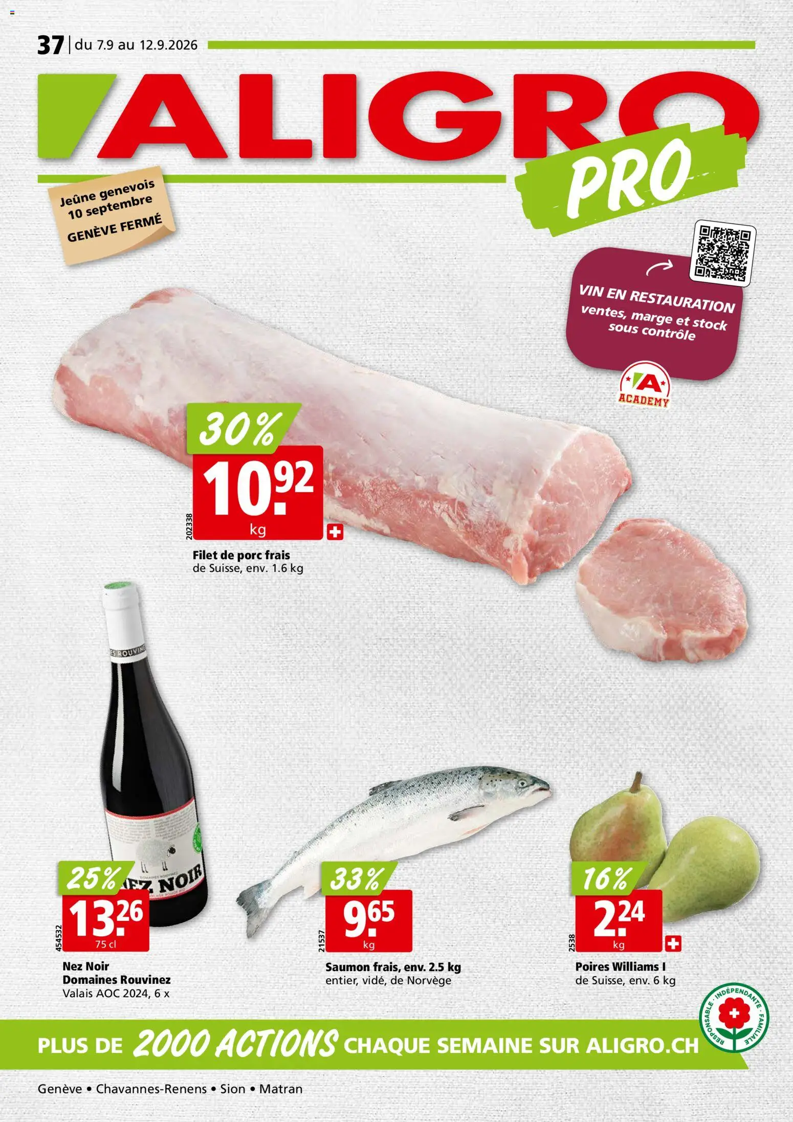 Vorschau des Merkblatts Aligro aktionen Chavannes, Matran, Genève, Sion vom Shop Aligro gültig von 07.09.2026 bis 12.09.2026