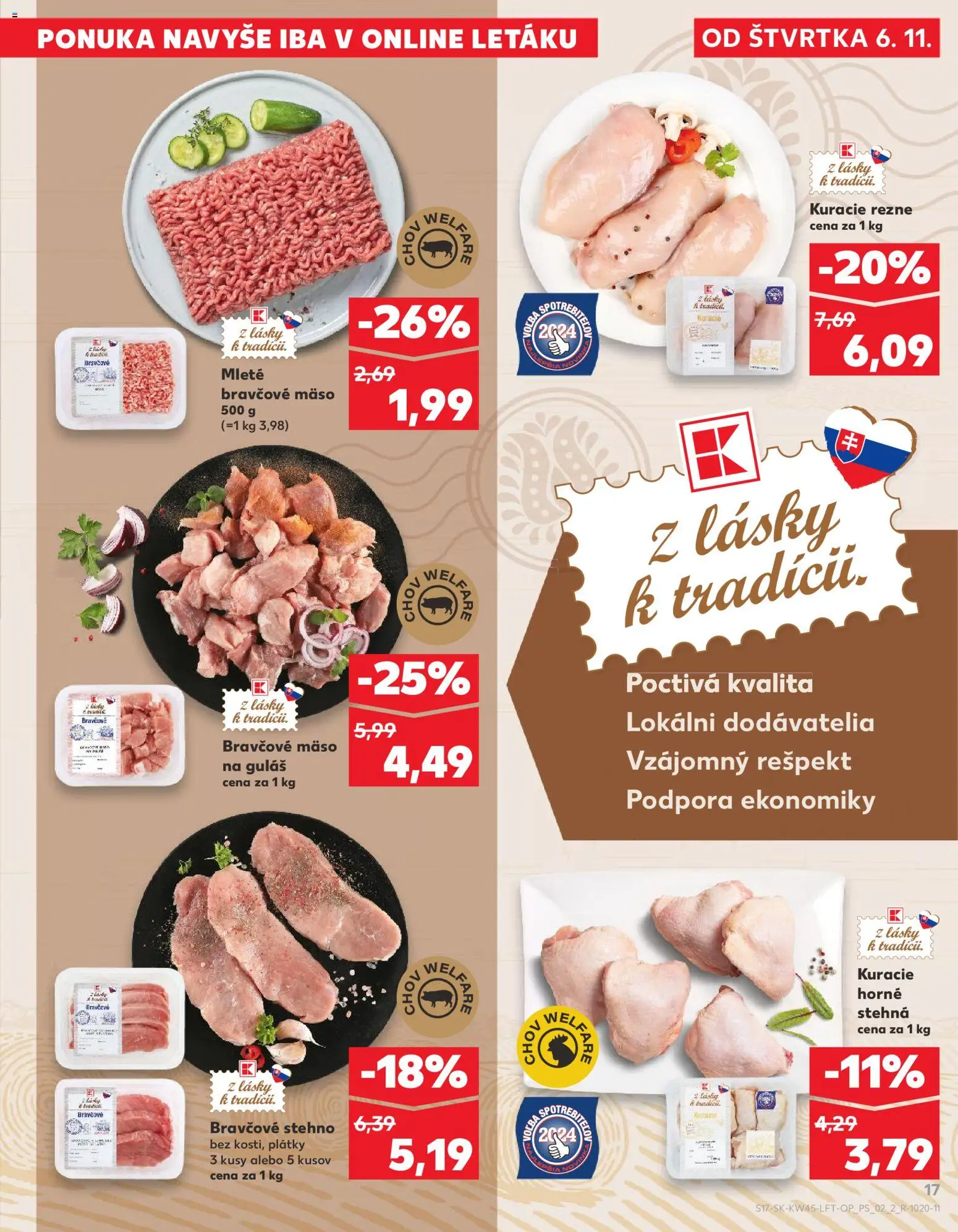 Náhľad Kaufland letáku platného od 06.11.2025 - Mäso, Kuracie rezne, Bravčové stehno, Bravčové mäso