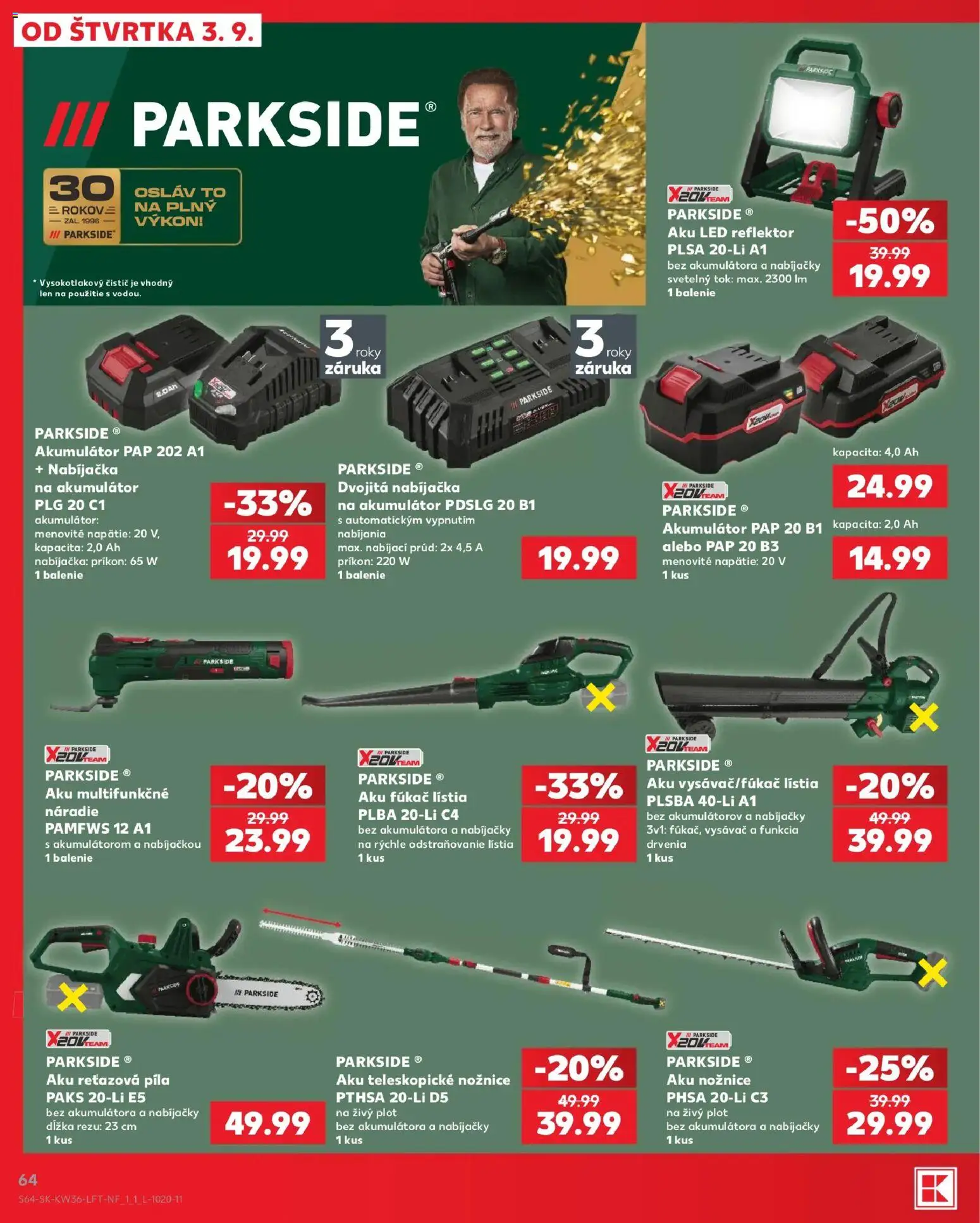 Náhľad Kaufland letáku platného od 03.09.2026 - Píla, Led reflektor, Aku, Reflektor, Nabíjačka, Akumulátor, Aku reťazová píla, Reťazová píla