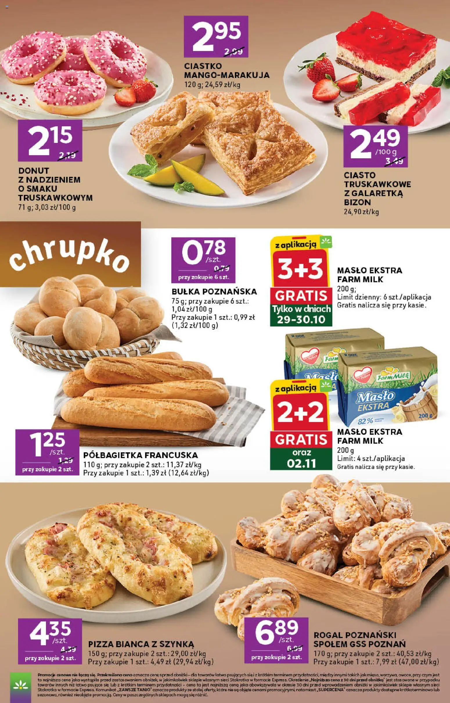 Pogląd gazetki "Stokrotka gazetka - Express" ze sklepu Stokrotka ważnej od 29.10.2026 - Stokrotka, Ciasto, Masło, Bułka, Donut, Galaretka, Szynka, Bułka poznańska