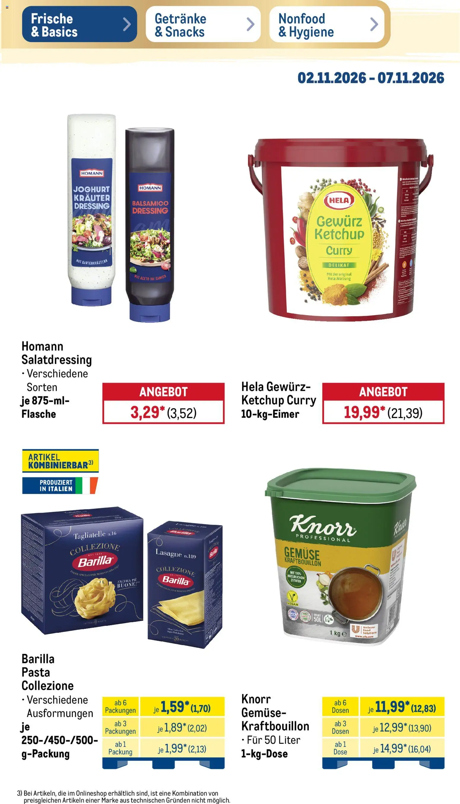 Vorschau von dem Prospekt des Geschäftes Metro, gültig ab dem 02.11.2026 - Pasta, Lasagne, Joghurt, Gemüse, Barilla, Balsamico, Ketchup, Knorr