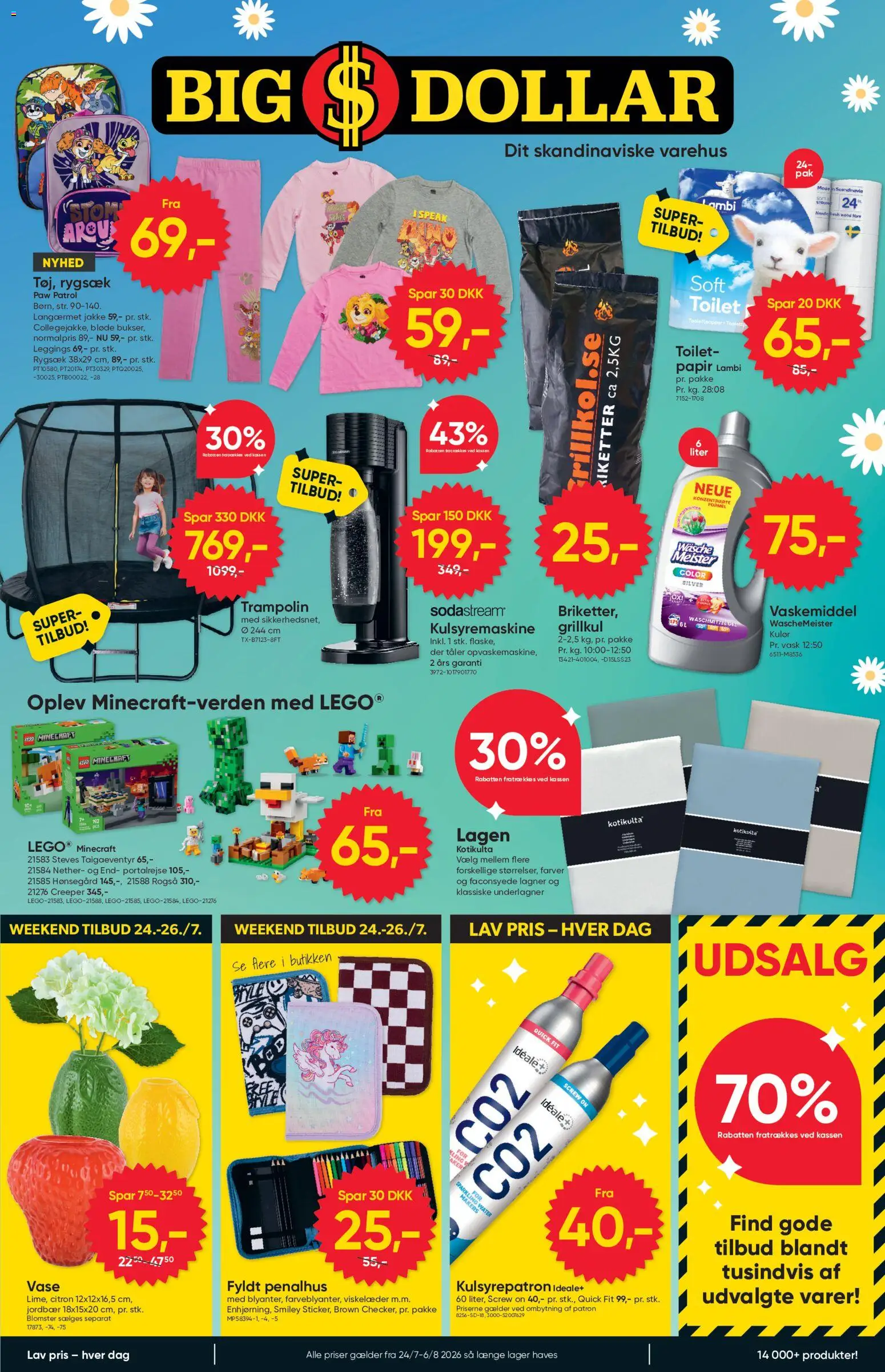 Eksempel på tilbudsavis Bigdollar - Tilbudsavis fra butik Bigdollar gyldig fra 24/07/2026 - Toilet, Jakke, Rygsæk, Jordbær, Vase, Lagner, Leggings
