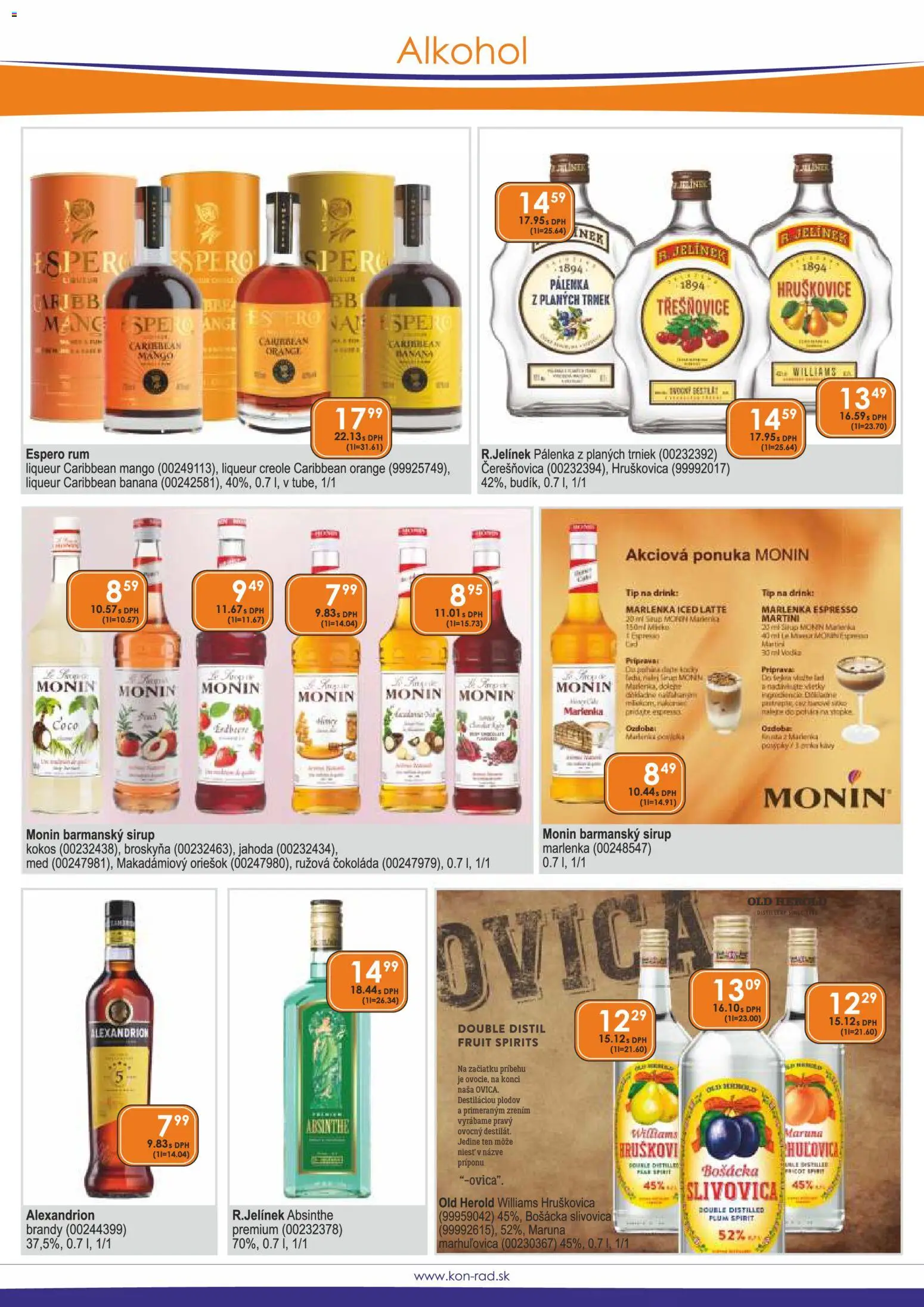 Náhľad KON - RAD letáku platného od 01.11.2026 - Mango, Med, Alkohol, Sirup, Brandy, Monin, Espero rum, Hruškovica