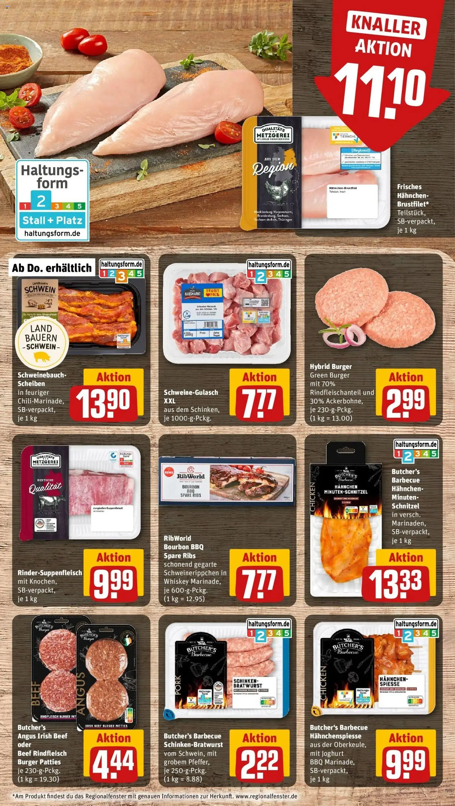Vorschau von dem Prospekt des Geschäftes Rewe, gültig ab dem 05.04.2026 - Schnitzel, Joghurt, Spare ribs, Rindfleisch, Schweinebauch, Spieße, Schweinegulasch, Hahnchen