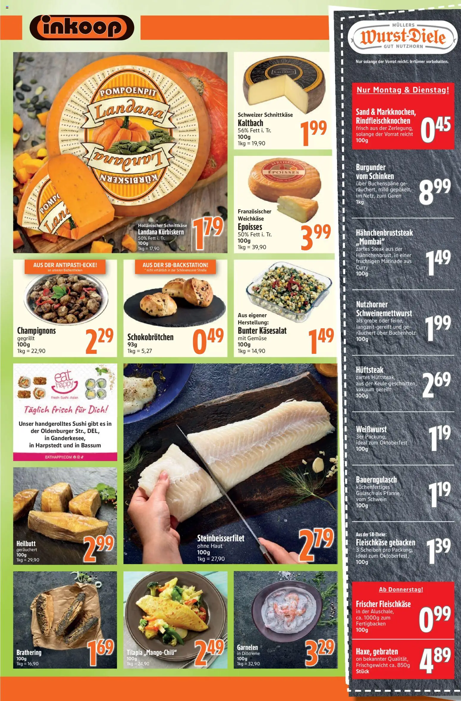 Vorschau von dem Prospekt des Geschäftes Inkoop, gültig ab dem 05.10.2026 - Steak, Gulasch, Gemüse, Garnelen, Champignons, Weißwurst, Schinken